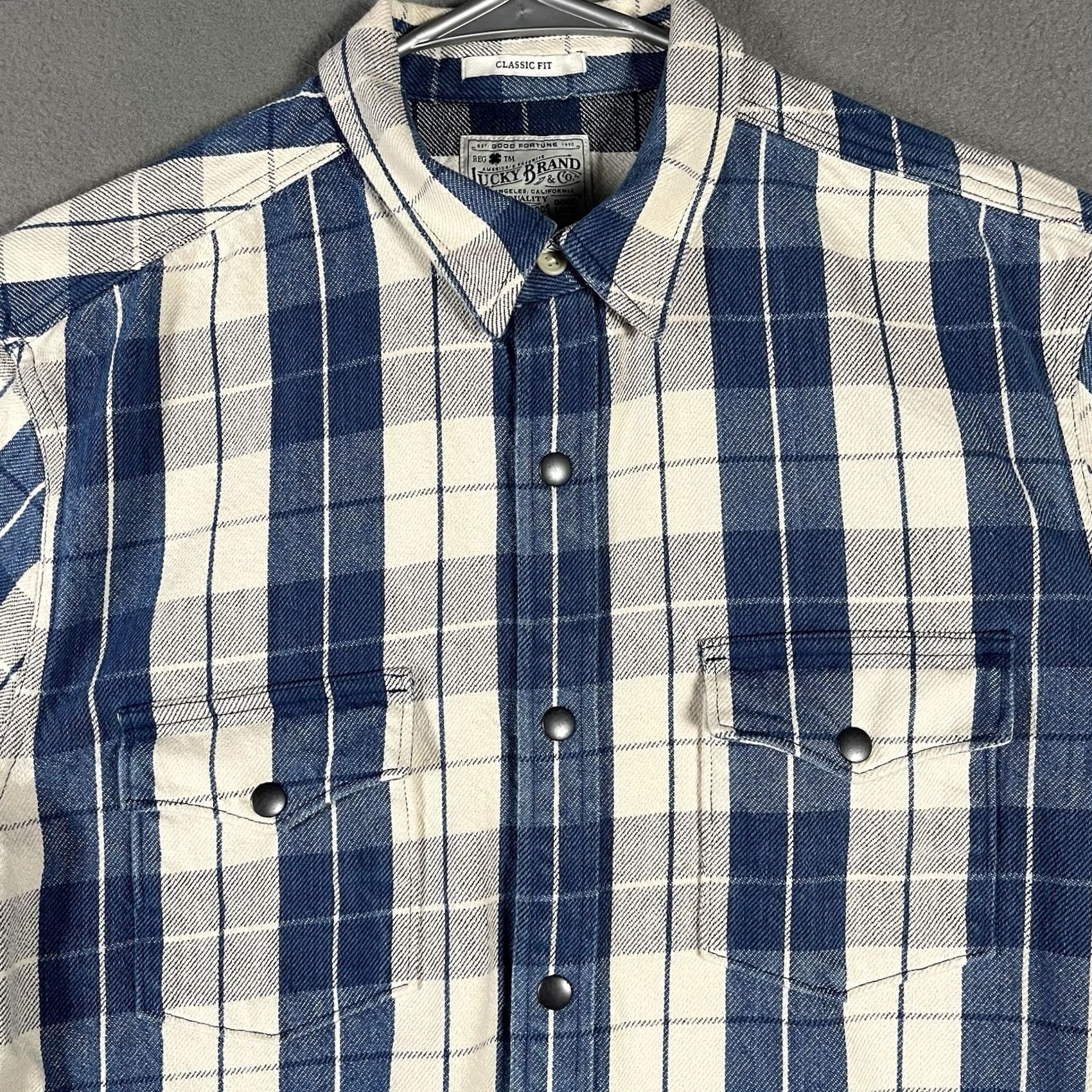 Lucky Brand Lucky Brand Mens Blue White Plaid Shirt Long Sleeve Snap Button-Up Regular M Casual Western Size US M / EU 48-50 / 2 - 2 Thumbnail