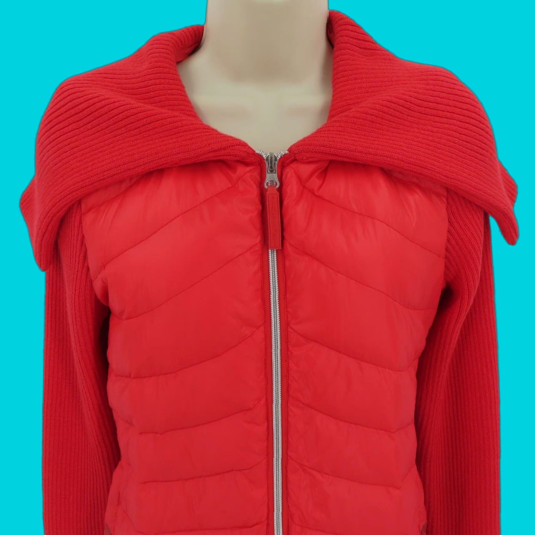 Calvin Klein Calvin Klein Performance Women Jacket S Red Quilted Puff Front Knit Zip Coat Womens Size S / US 4 / IT 40 - 1 Thumbnail
