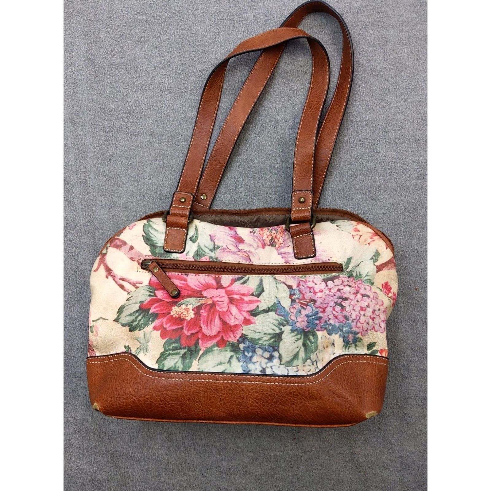 Vintage VINTAGE B.o.c Floral Tapestry Shoulder Bag Womens Brown Faux Leather Zip Purse Handbag Size ONE SIZE - 2 Thumbnail