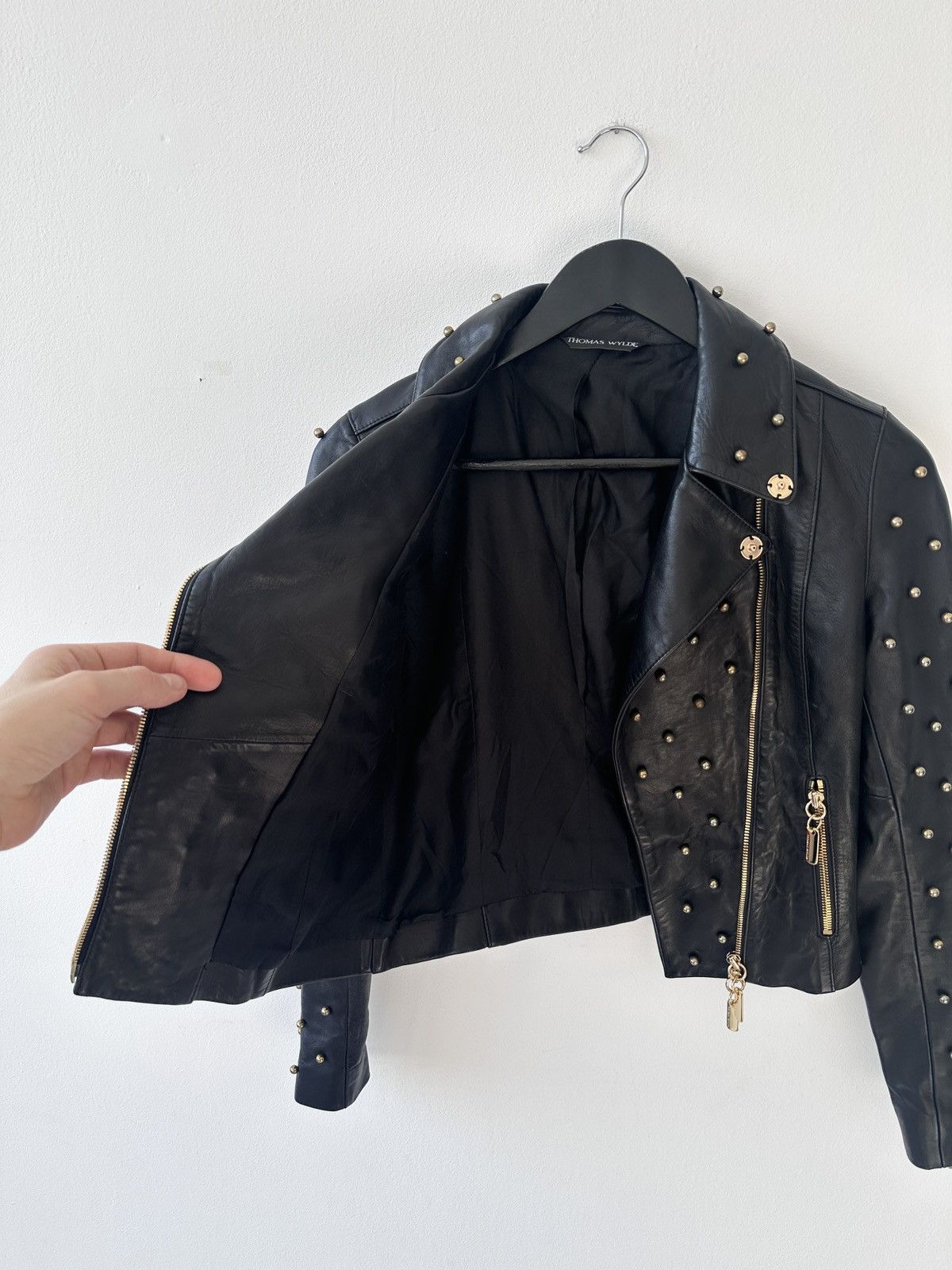 Thomas Wylde THOMAS WYLDE Leather Studded Biker Jacket Gold Tone Hardware Size XS / US 0-2 / IT 36-38 - 11 Thumbnail