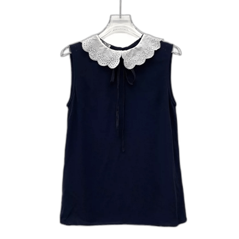 Miu Miu MiuMiu Navy Blue Sleeveless Shirt with Bow-yf Size US M / EU 48-50 / 2 - 1 Thumbnail