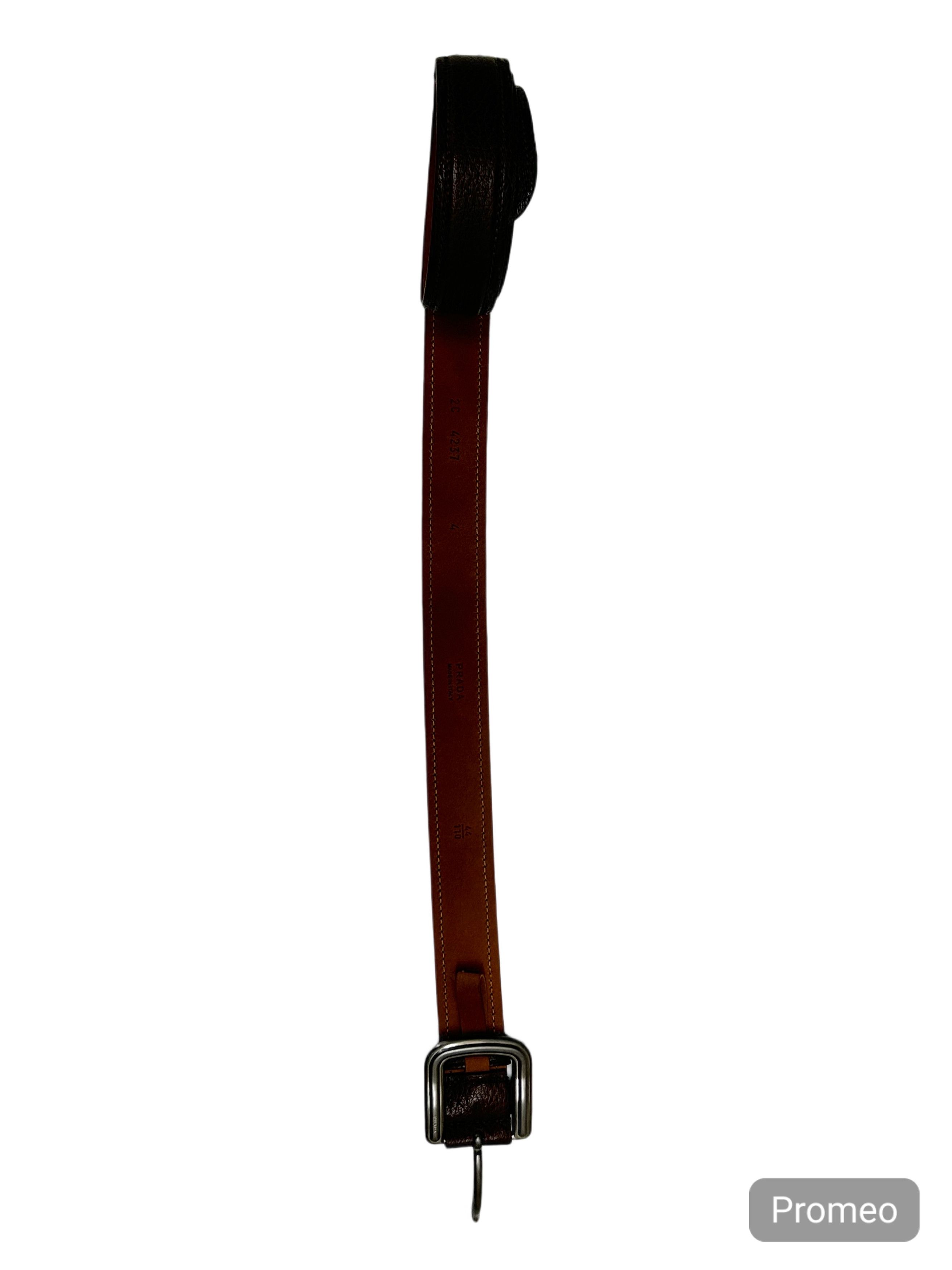 Prada Prada Brown 'Deerskin' Leather Ornate Notch Buckle Belt Size 38 - 4 Thumbnail
