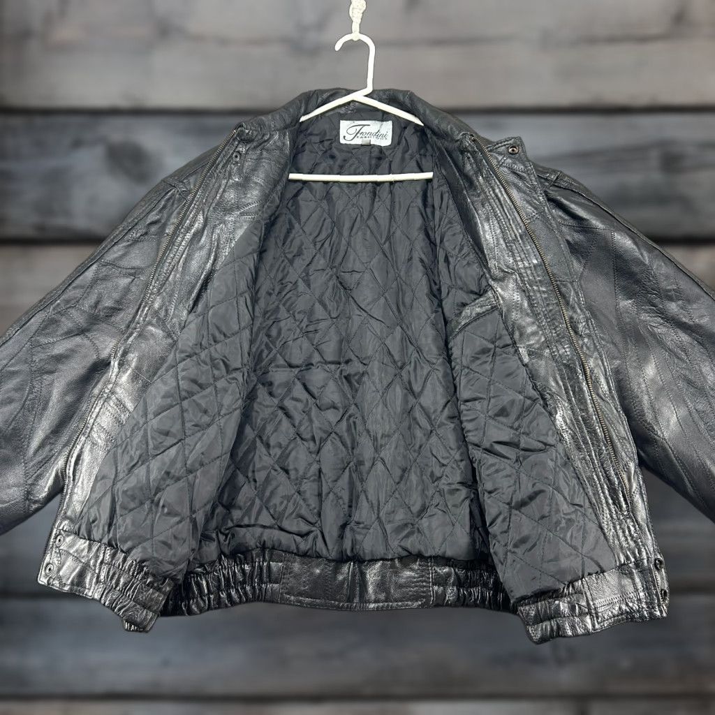 Vintage VINTAGE Fondini Fashions Jacket Mens XL Black Bomber Leather Patchwork Size US XL / EU 56 / 4 - 1 Thumbnail