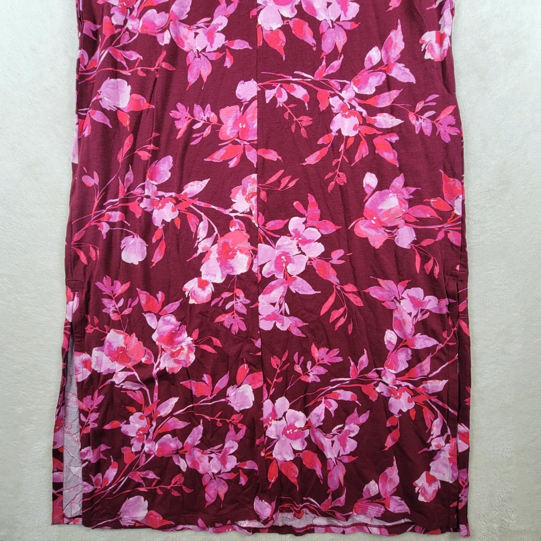 J. Jill J. Jill Dress Women's Maxi Floral Stretch Knit Cranberry Red Multicolor Cap Sleeve Round Neck M Cranberry Red Floral Maxi Dress Womens Size M / US 6-8 / IT 42-44 - 5 Thumbnail