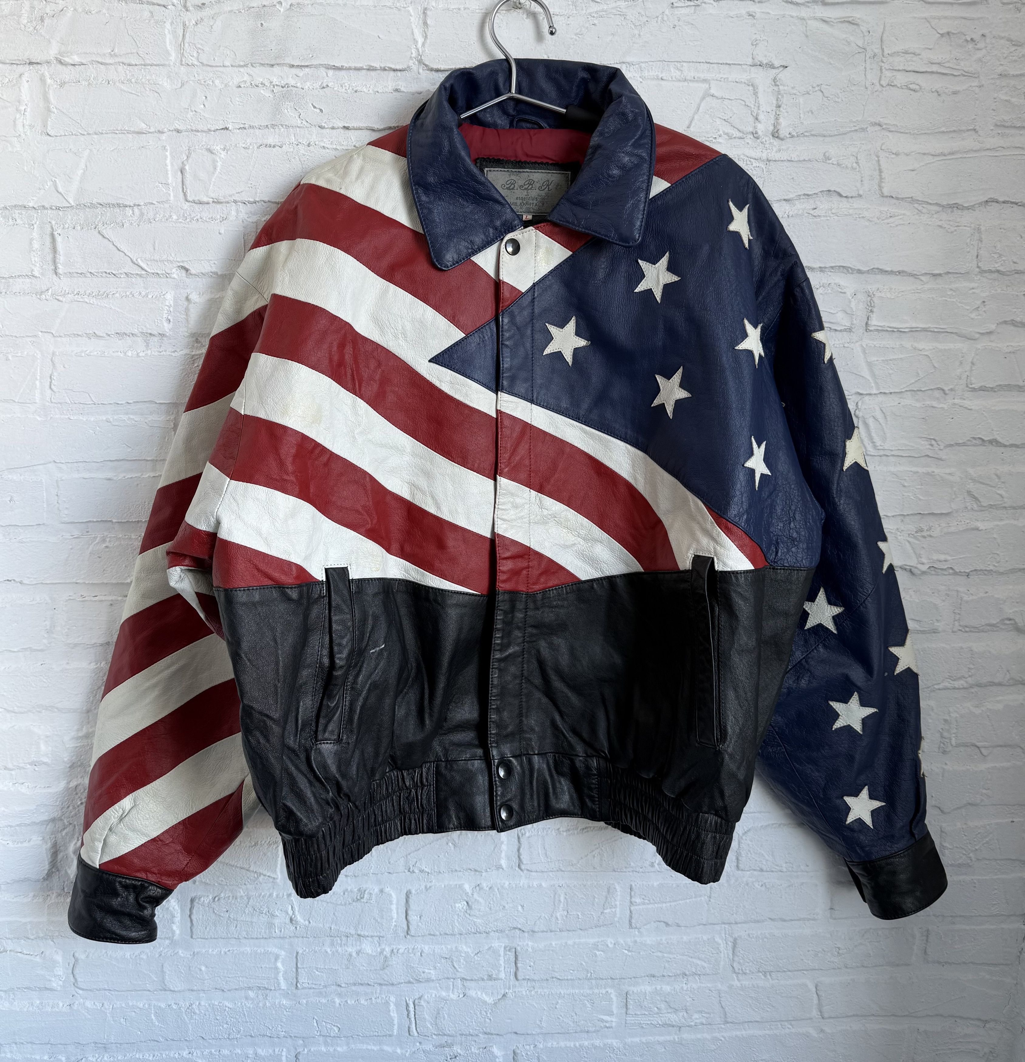 Genuine Leather Vintage 90s Italian Leather Bomber Jacket Eagle USA FLAG Size US L / EU 52-54 / 3 - 1 Thumbnail