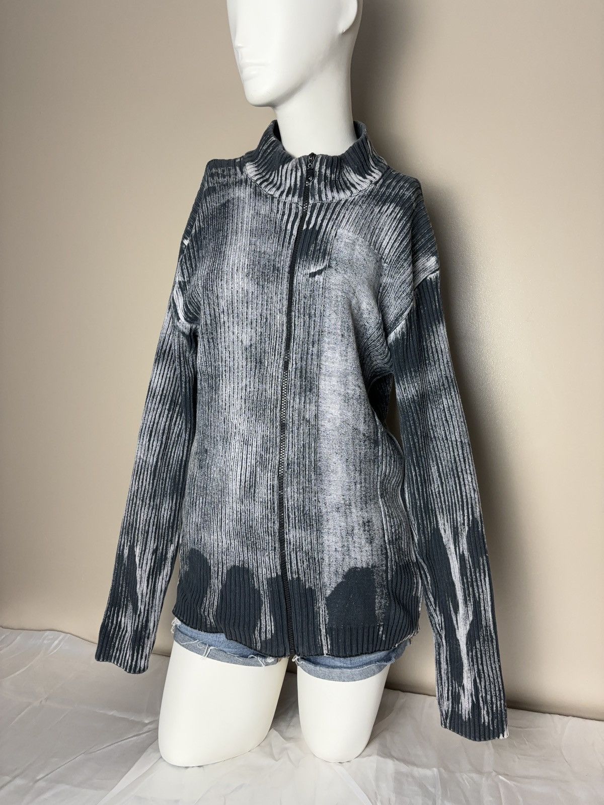 Vintage Avant Garde Zip Up Vintage Washed Knit Sweater Pullover Size US L / EU 52-54 / 3 - 2 Thumbnail