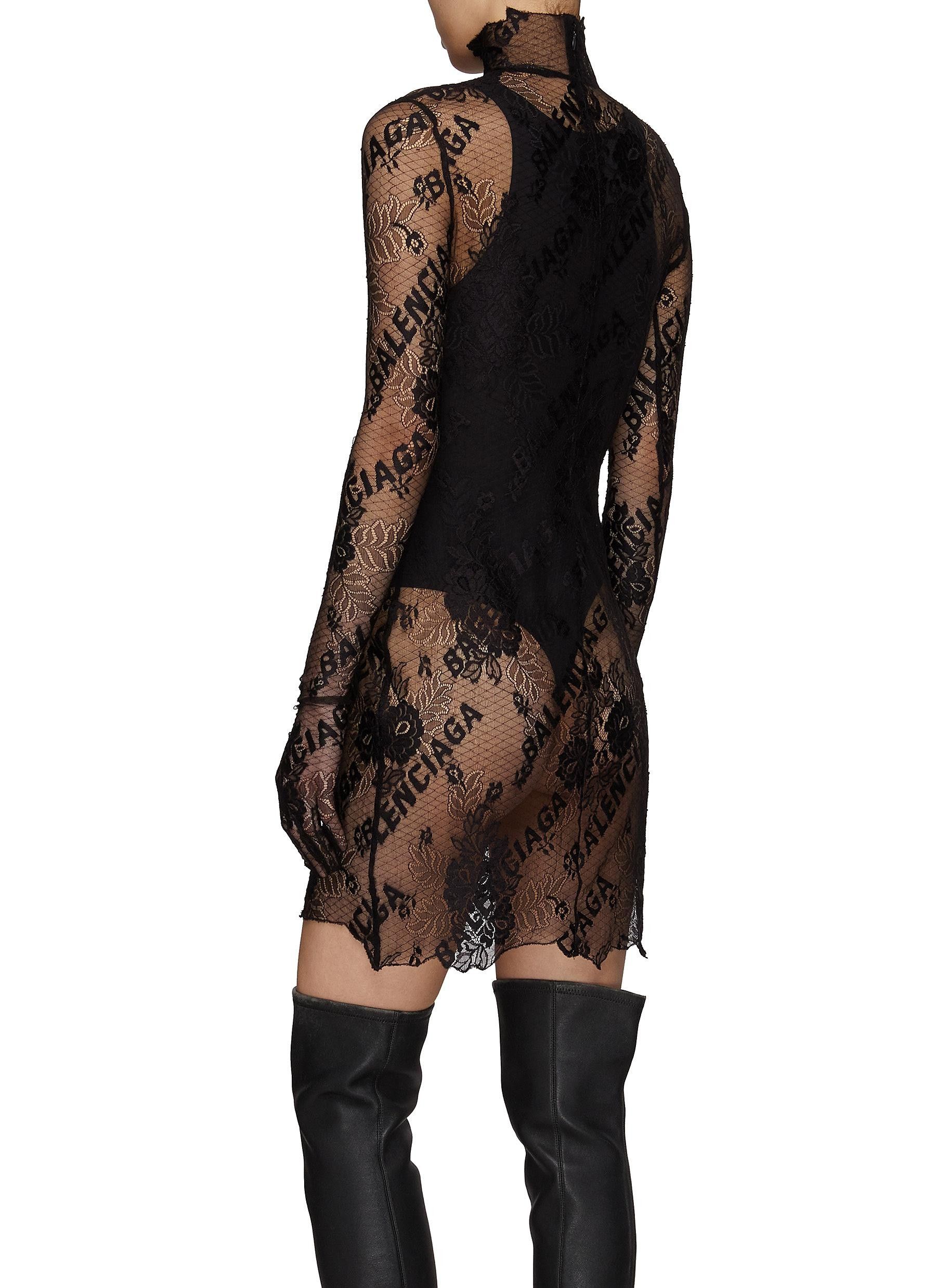 Balenciaga o1mt1gz0125 Allover Logo Glove Dress in Black Size M / US 6-8 / IT 42-44 - 4 Thumbnail