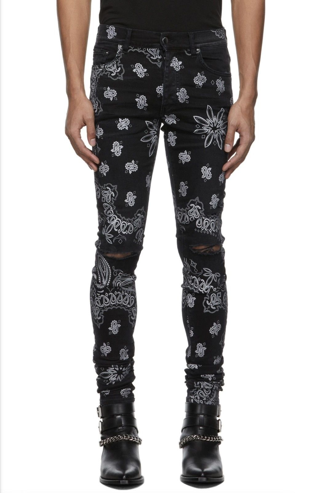 Amiri Black Flocked Paisley Bandana Jeans
