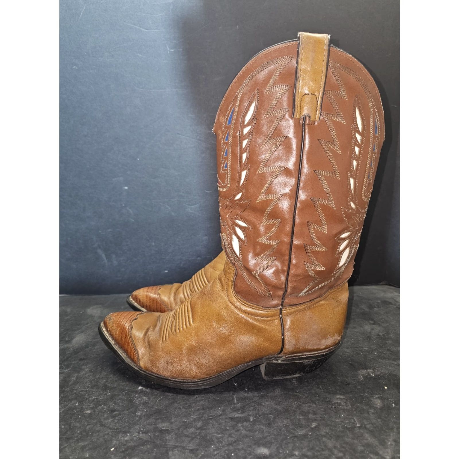 VINTAGE Texas All American Made Leather Cowboy Boot Style 47393 Mens Size 8 EEE Brown Leather Western Cowboy Boots Men's 8 EEE