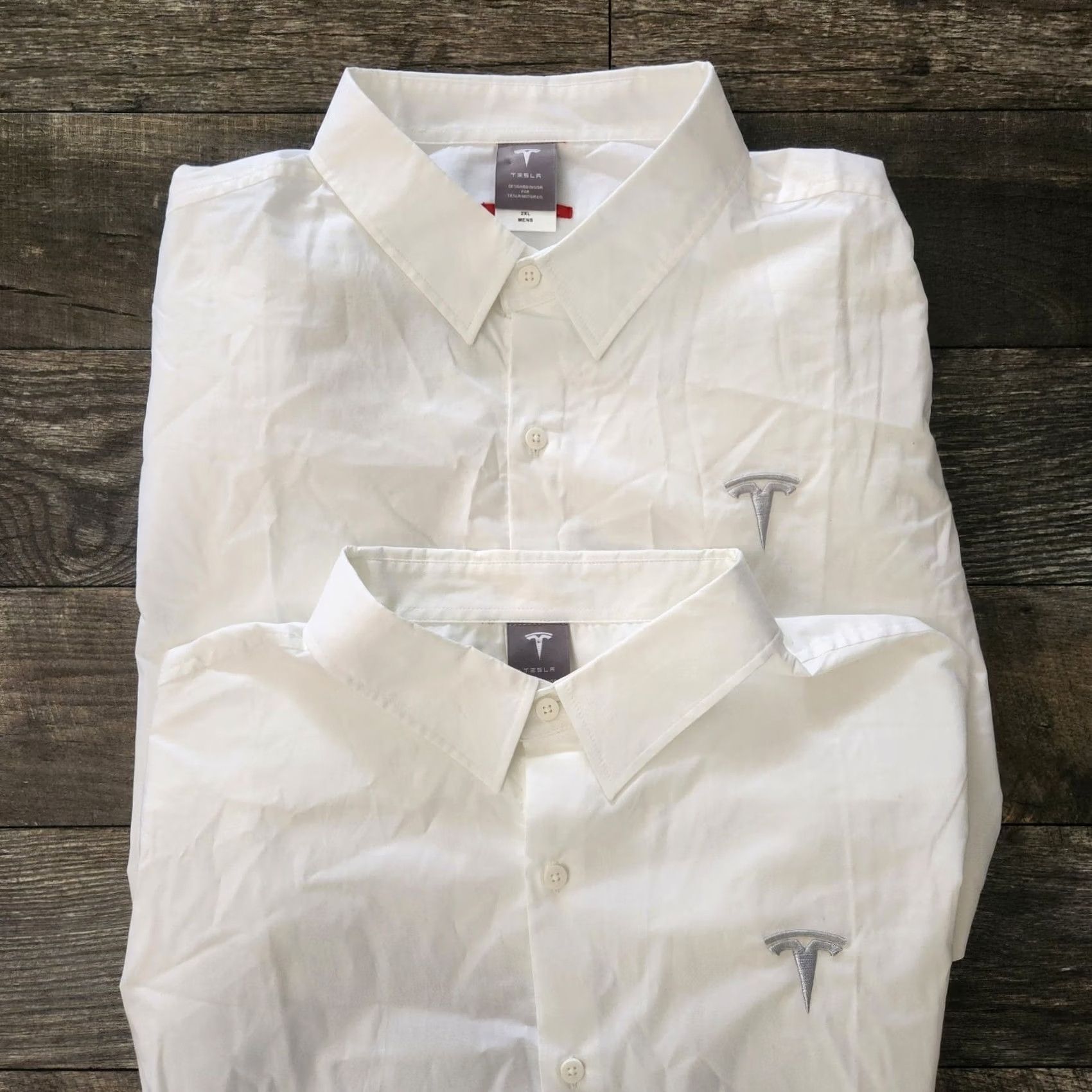 Vintage Tesla Automotive Dress Shirt Button Up Mens 2XL White Regular Spread Collar Button-Front Logo Embroidered Cars Size 48R - 2 Thumbnail
