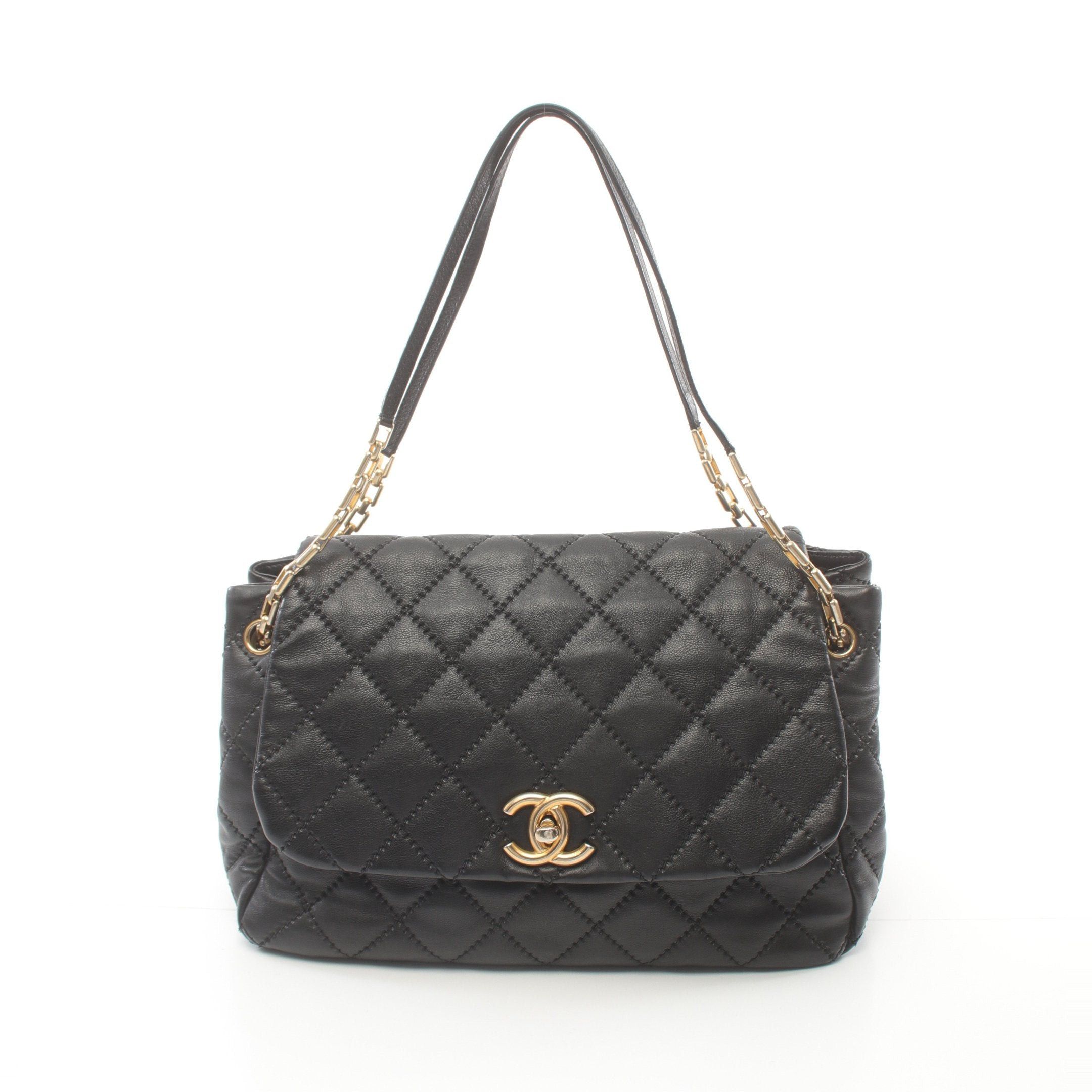 Chanel Chanel Ultra Stitch Double Chain Shoulder Bag Leather Black Gold Hardware Size ONE SIZE - 1 Thumbnail