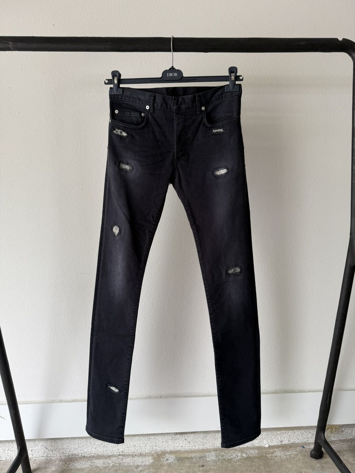 Dior Homme Black Distressed & Repaired Crash Denim