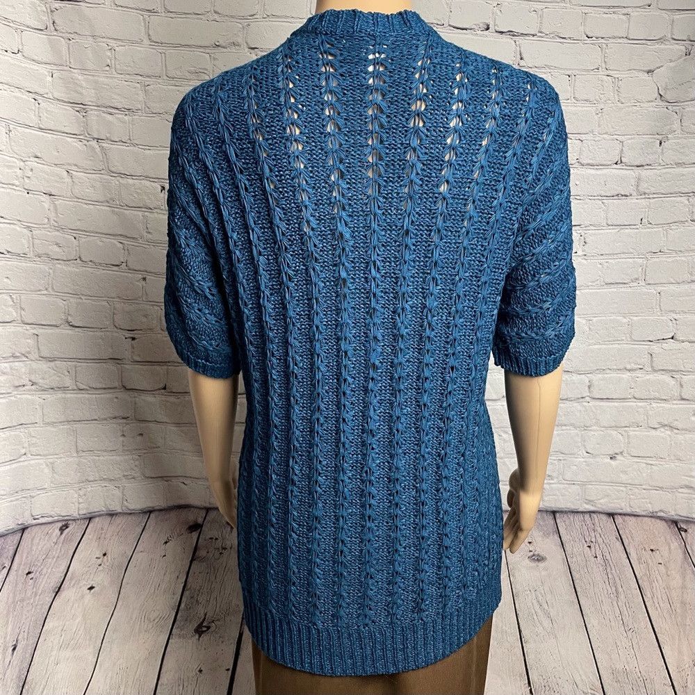 Chicos Chico's Blue Open Front Short Sleeve Knit Cardigan Size 2 U Size M / US 6-8 / IT 42-44 - 5 Thumbnail