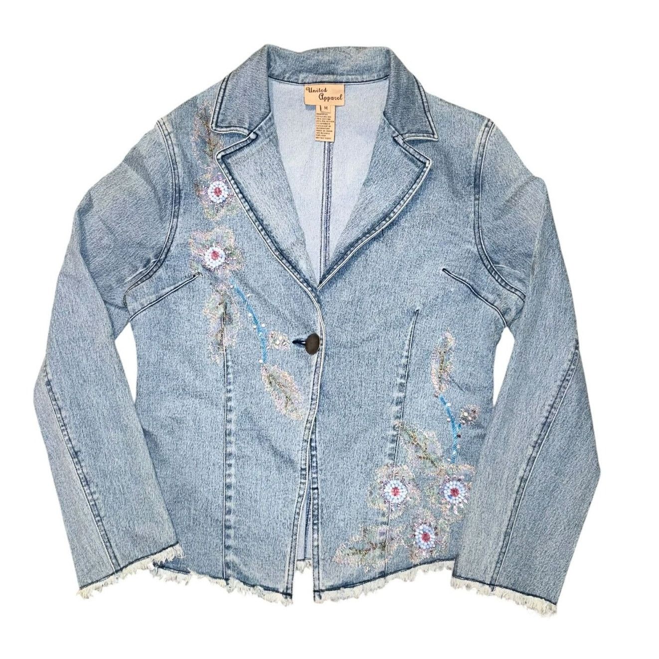 Other United Apparel Denim Jean Jacket Y2K Floral Embroidered Med Size M / US 6-8 / IT 42-44 - 6 Thumbnail