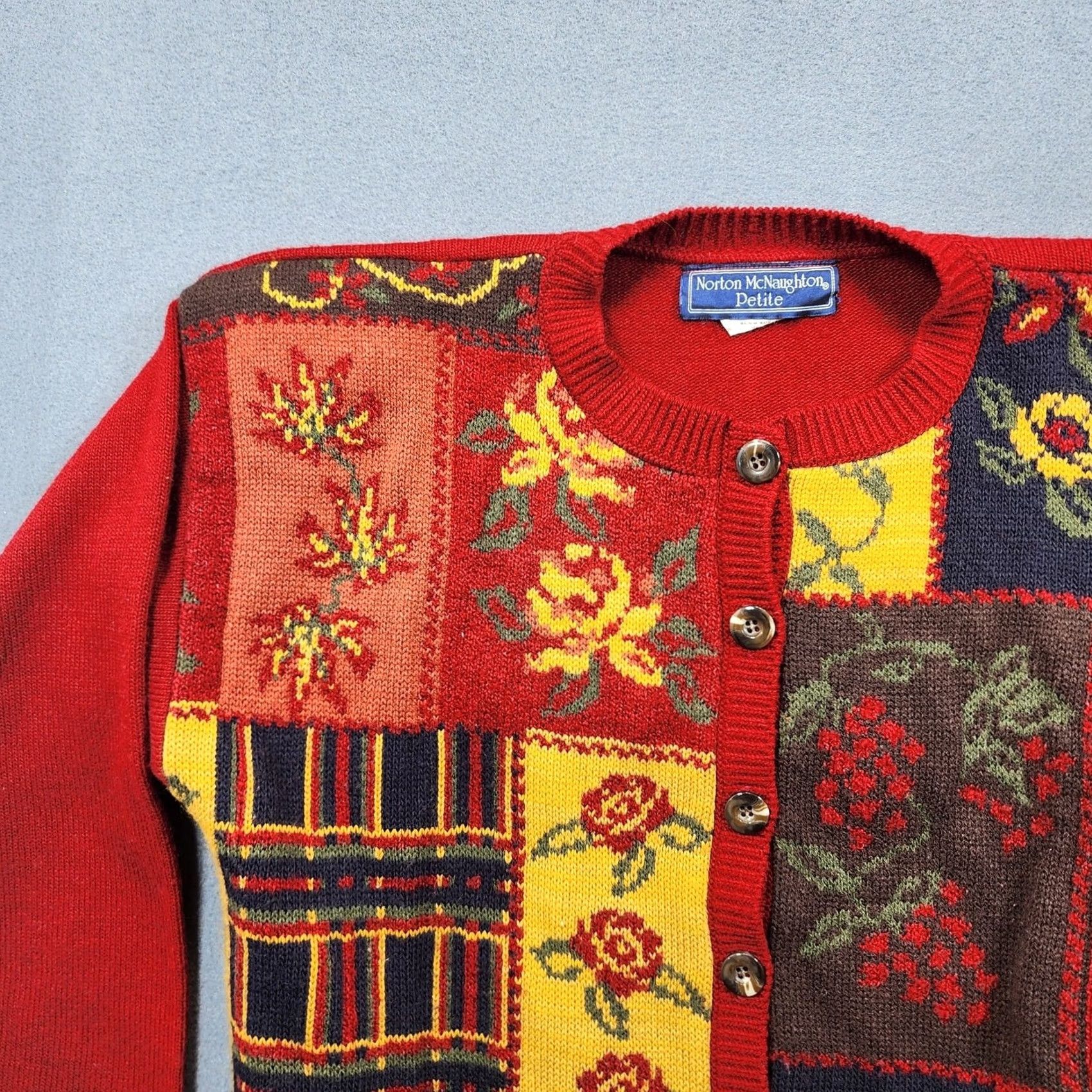 Vintage VINTAGE Norton McNaughton Cardigan Sweater Floral Red Medium Womens Shoulder Pads Classic Size M / US 6-8 / IT 42-44 - 7 Thumbnail