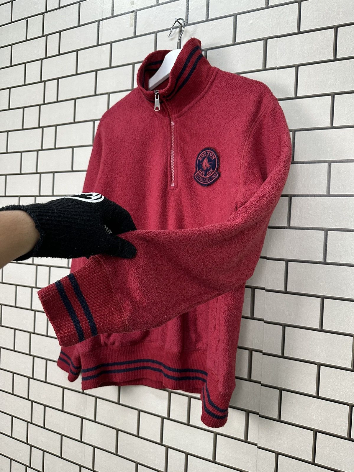 MLB × Vintage Boston RedSox Major League Baseball Half Zipper Jacket Size US L / EU 52-54 / 3 - 5 Thumbnail