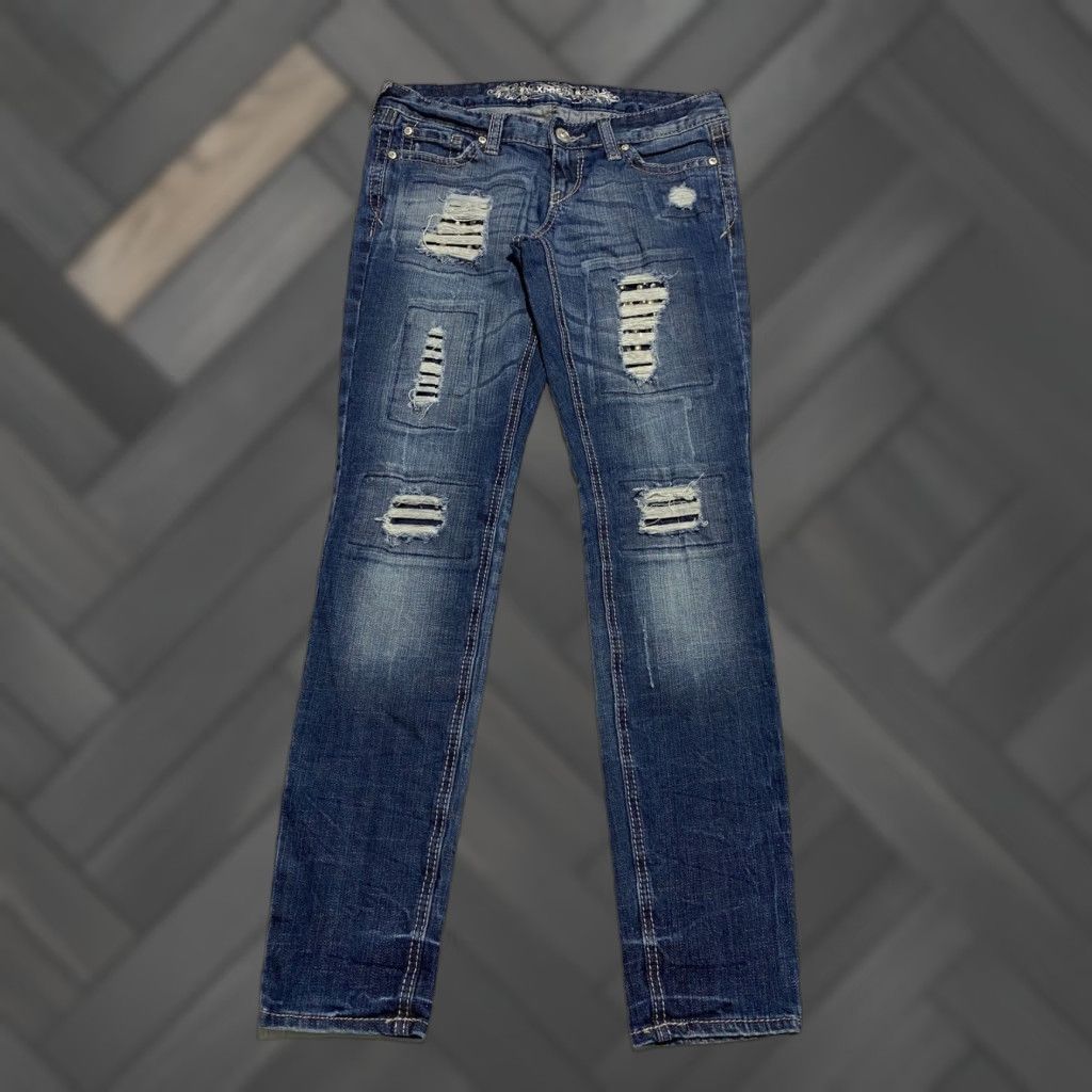Express Express Jeans Womens 6 Blue Zelda Ultra Skinny Distressed Ripped Rhinestone Size 28" / US 6 / IT 42 - 1 Thumbnail