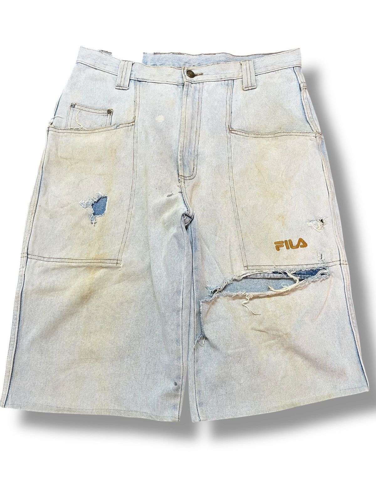 Fila Vintage Fila Shorts Baggy Wide Leg Distressed Denim Size US 33 - 1 Thumbnail