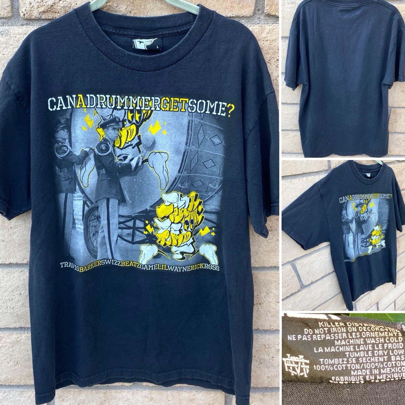 Barker Famous Stars & Straps Can A Drummer Get Some T-Shirt Black Short Sleeve L Mens Graphic Print Hip Hop Punk Rock 2000s 90s Theme Size US L / EU 52-54 / 3 - 2 Thumbnail