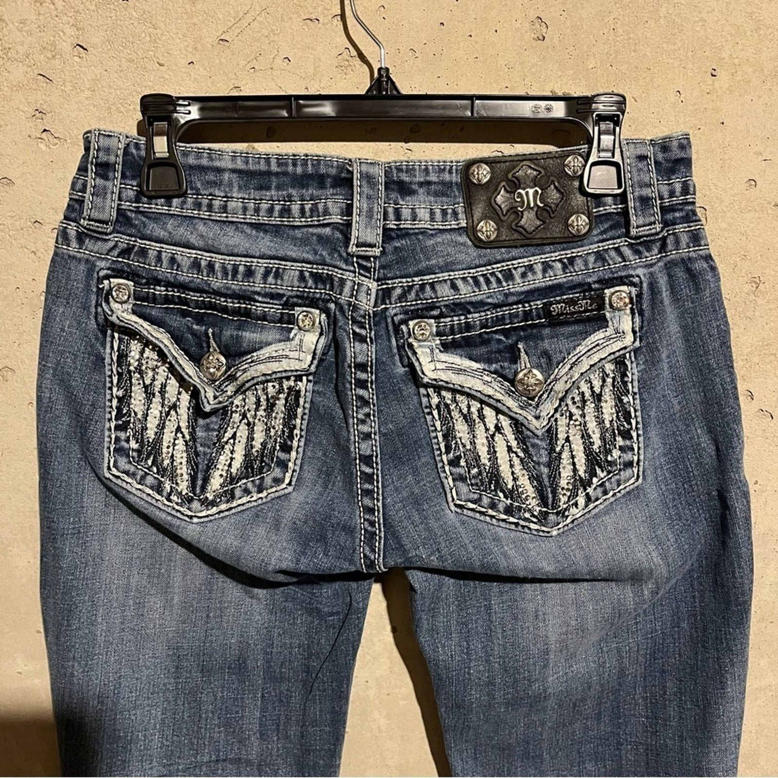 Miss Me Miss Me Signature Skinny Jeans Angel Wings Feathers Size 29 Size 29" - 4 Thumbnail