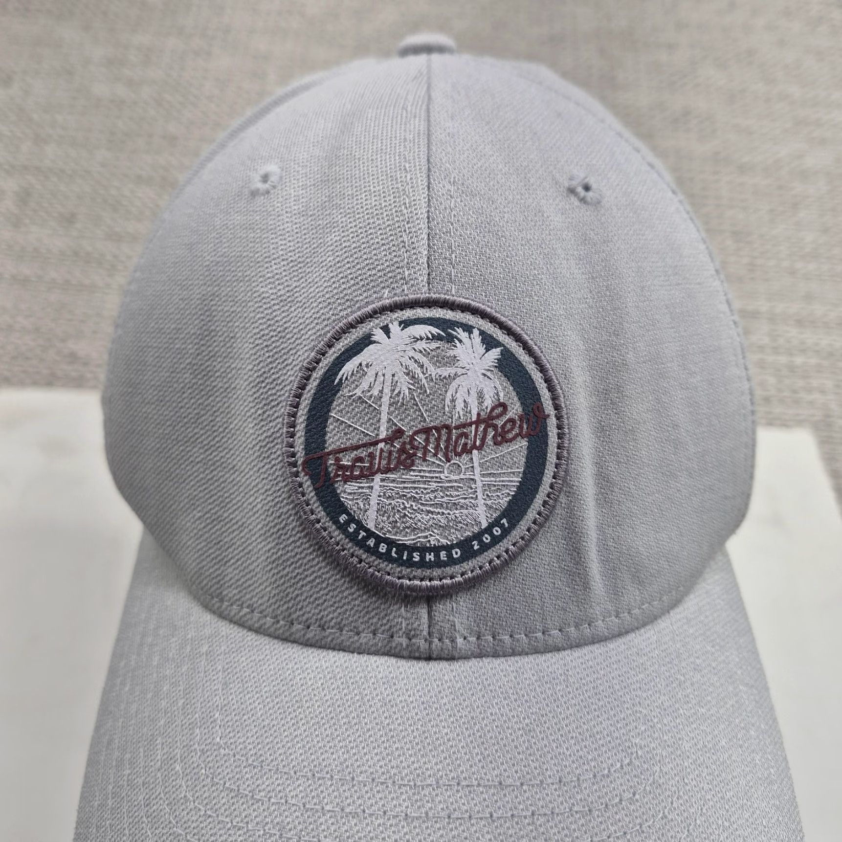 Vintage TravisMathew Yupoong Hat Cap Fitted Mens L Gray Flexfit Patch Beach Tropical Size ONE SIZE - 2 Thumbnail