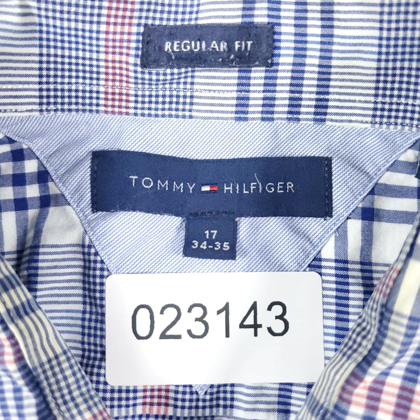Tommy Hilfiger Tommy Hilfiger Dress Shirt Mens 17 Blue Plaid Long Sleeve Button Up 100% Cotton Classic Preppy Size 46R - 6 Thumbnail