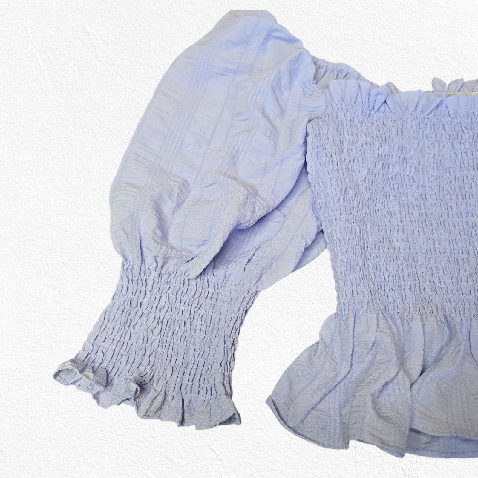 Anthropologie Blue Smocked Cropped Peplum Blouse Size Large Size L / US 10 / IT 46 - 8 Thumbnail