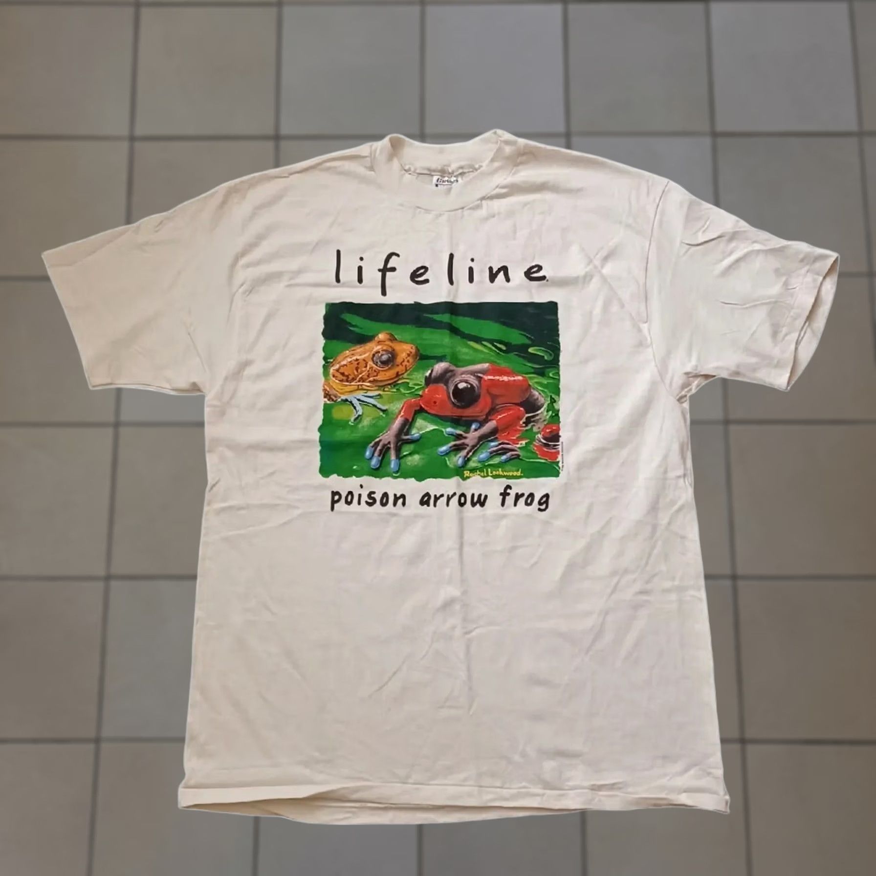 Hanes VINTAGE Hanes Beefy-T T-Shirt Men XL Ivory Graphic Print Lifeline 1992 Poison Arrow Frog Winterland Productions 1990s Size US XL / EU 56 / 4 - 1 Thumbnail