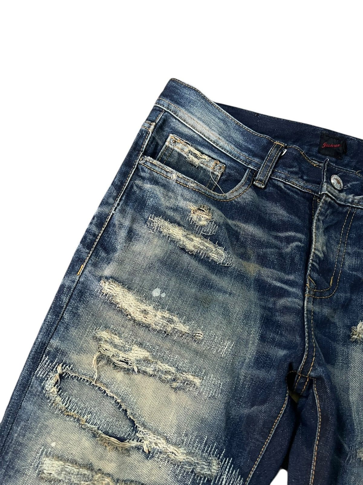 Japanese Brand 💥Flare💥Vintage Jack Rose Distress Patchwork Jean Size US 33 - 7 Thumbnail