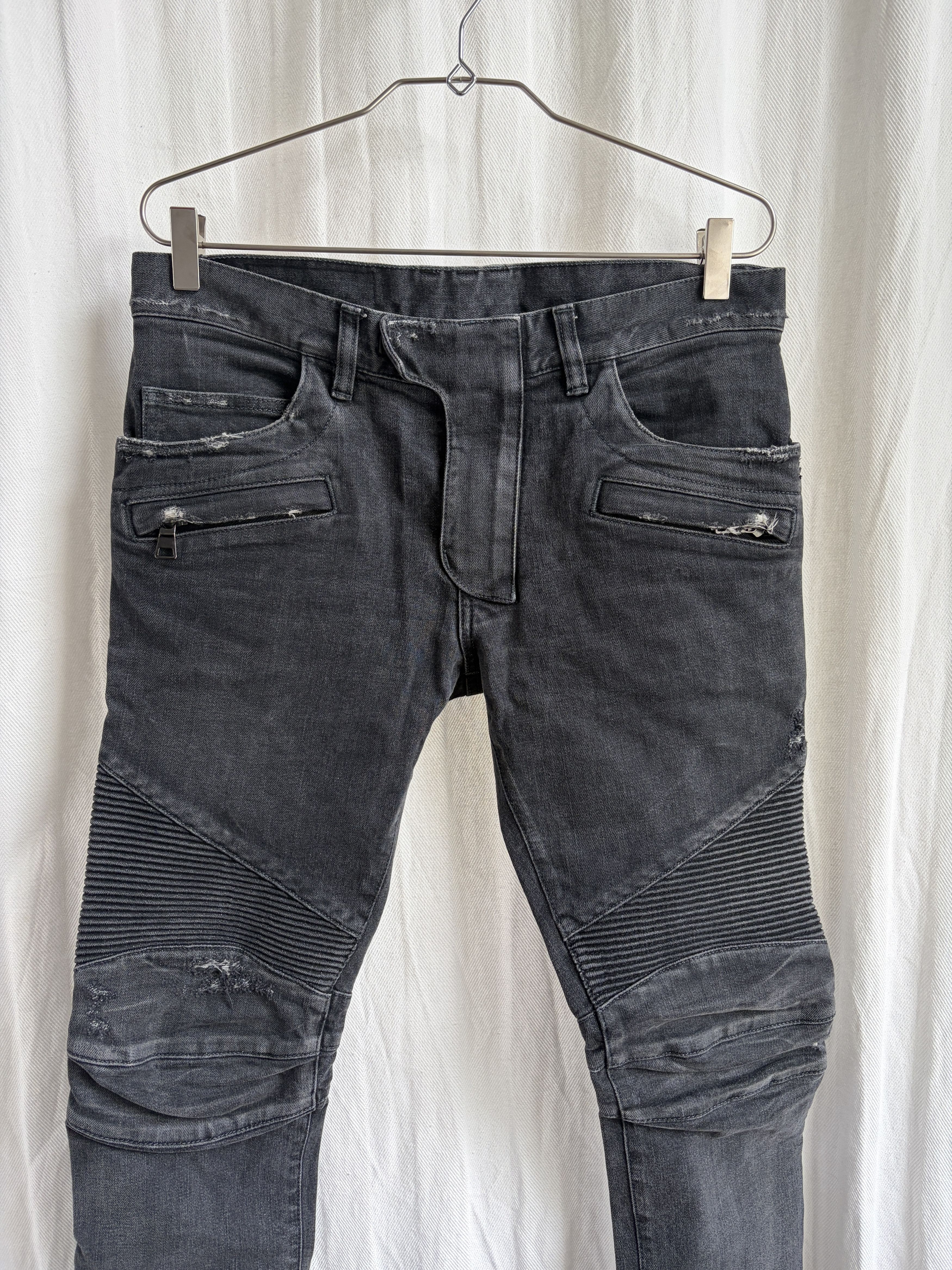 Balmain Distressed Black Biker Denim Pants Size US 29 - 2 Thumbnail