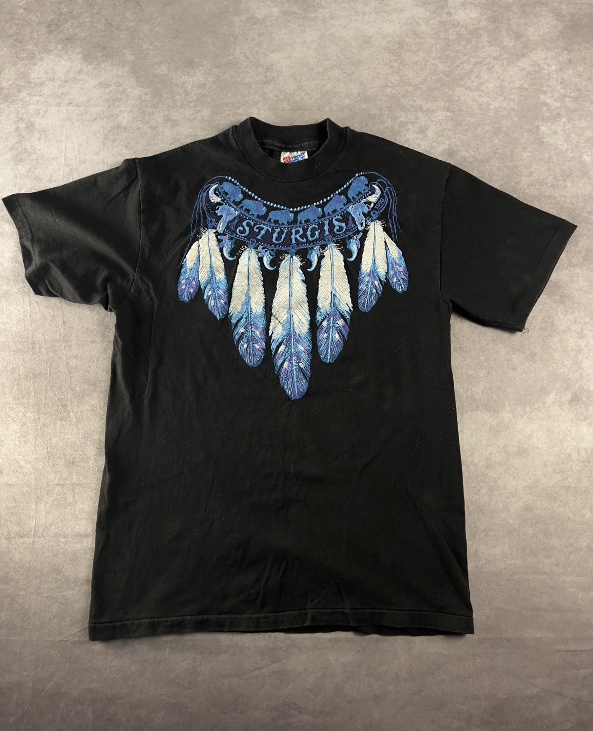 Vintage Sturgis Biker Tee w/ Feather Print – 90s Vintage M size Size US M / EU 48-50 / 2 - 1 Thumbnail