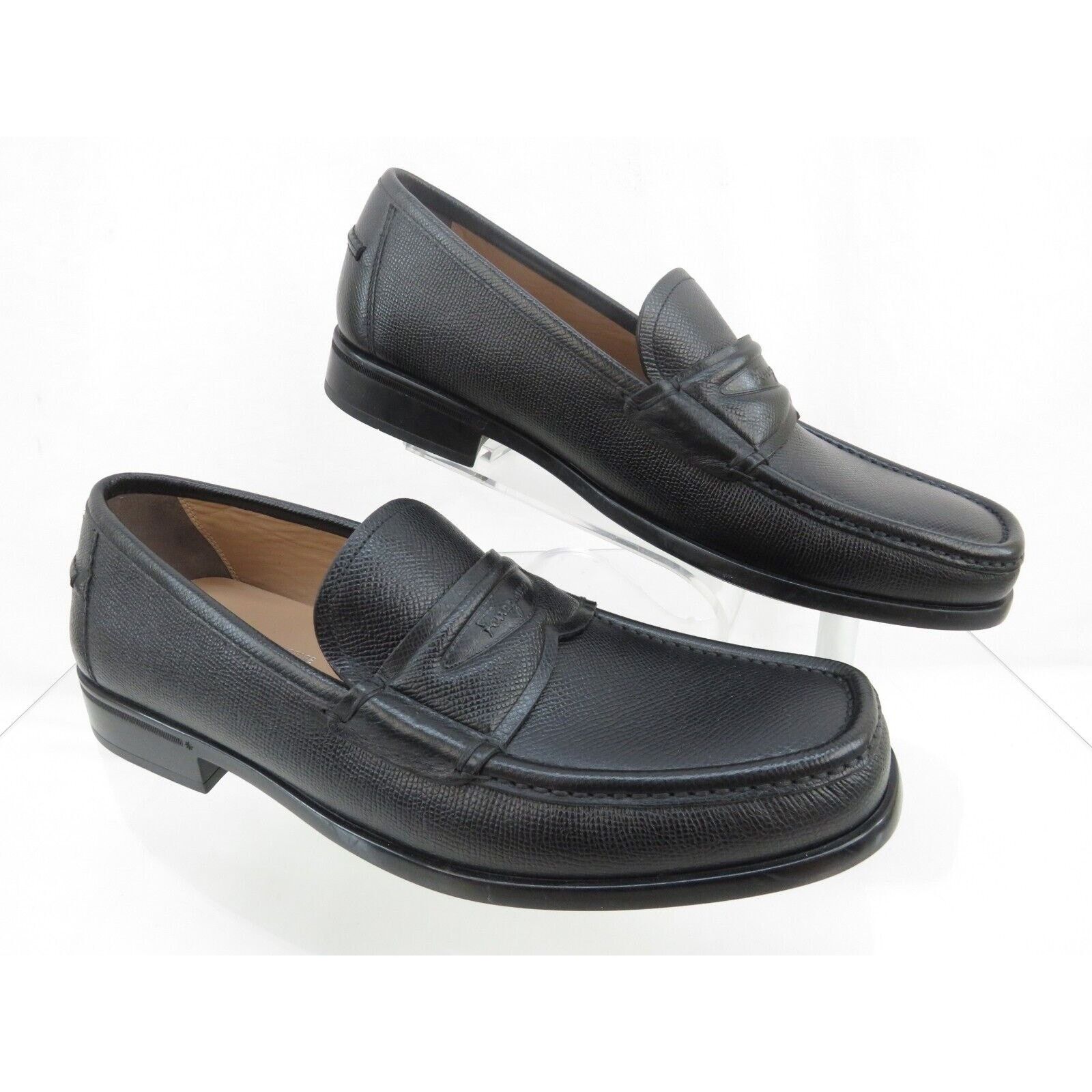 Salvatore Ferragamo LANZAROTE BLACK SAFFIANO LEATHER LOGO PENNY LOAFERS 8.5 EE Size US 8.5 / EU 41-42 - 9 Thumbnail