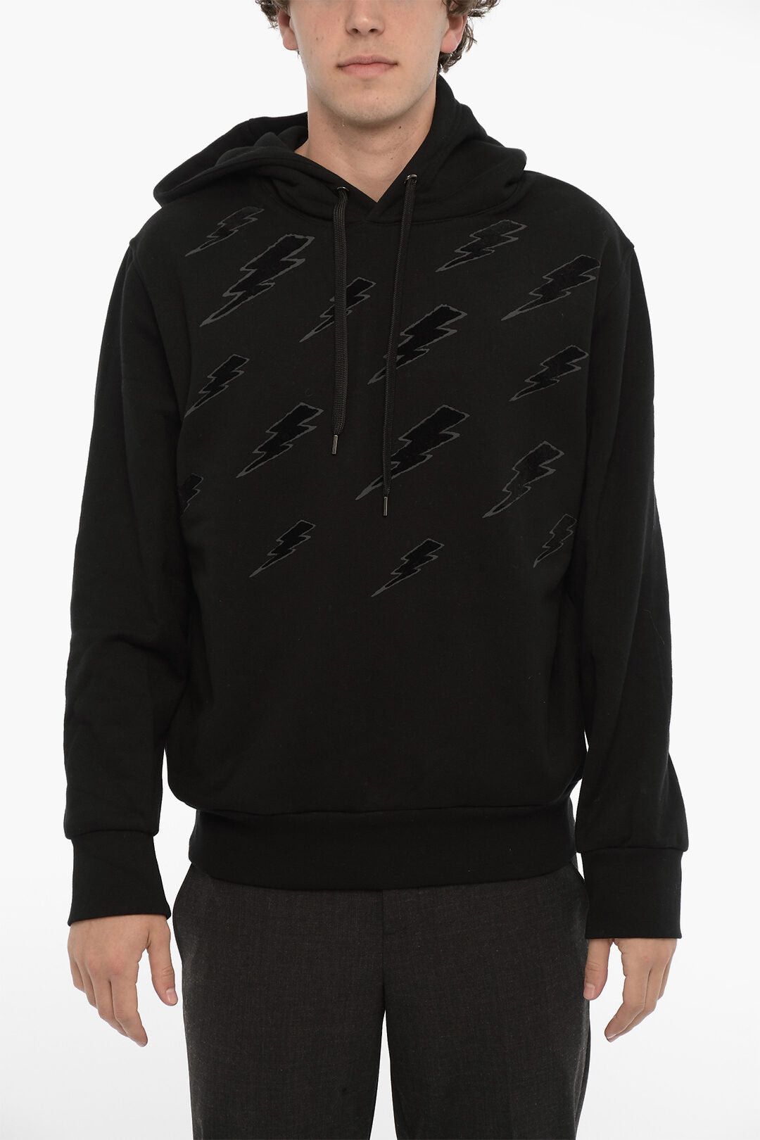 Neil Barrett Velour Sweatshirt Hooie Easy Fit with Thunderbolt Size US XXL / EU 58 / 5 - 1 Thumbnail