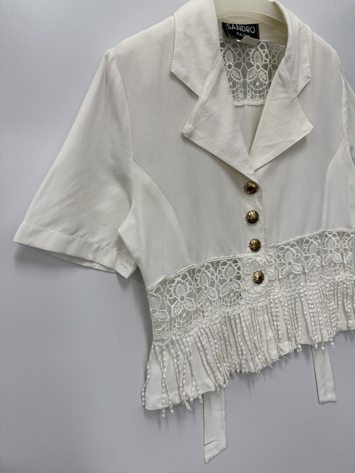 Sandro 🔥 Vintage 80s SANDRO Paris Croped Mesh Blouse Jacket Size S / US 4 / IT 40 - 3 Thumbnail