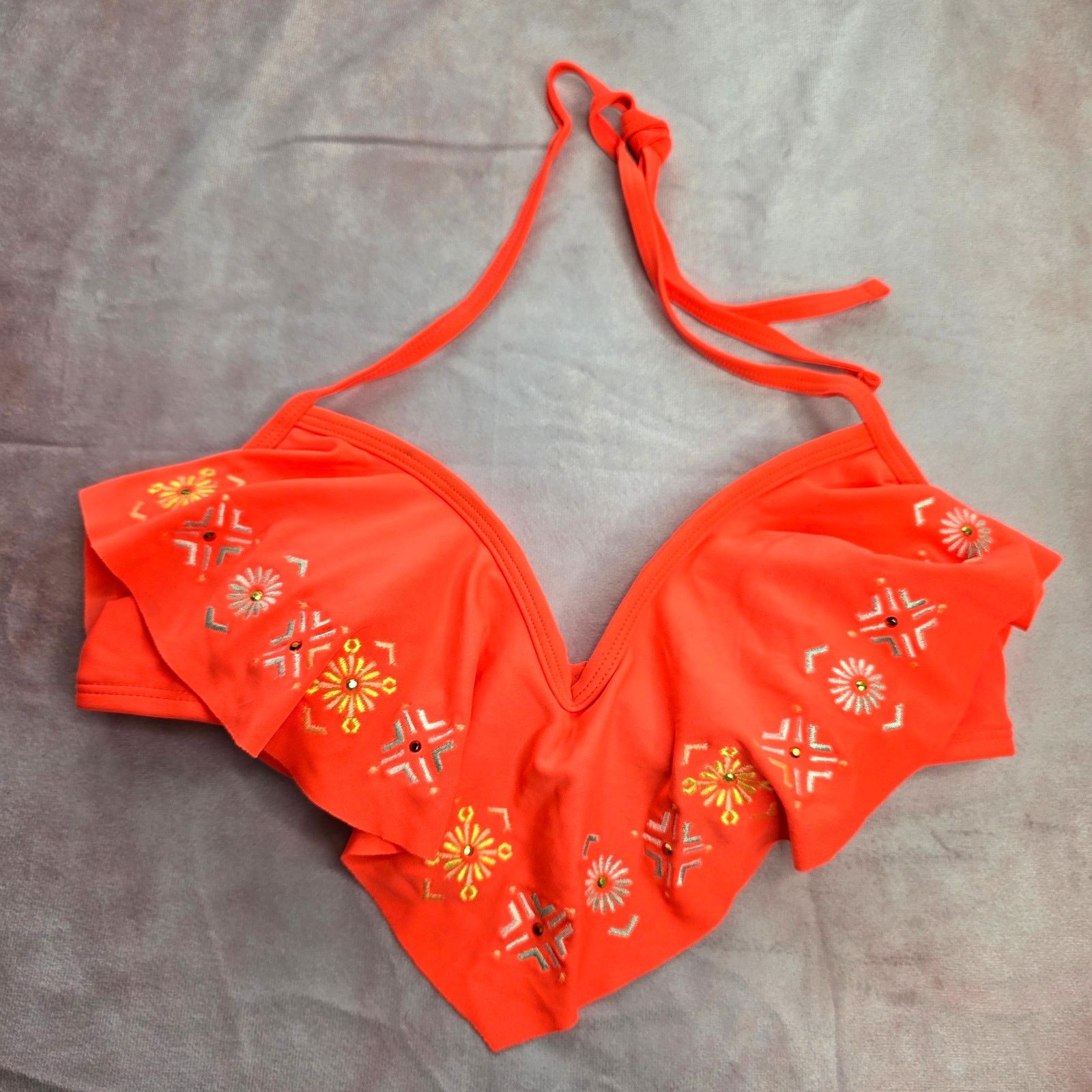 Other Xhilaration Orange Ruffle Floral String Hook Bikini Top S Size ONE SIZE - 7 Thumbnail