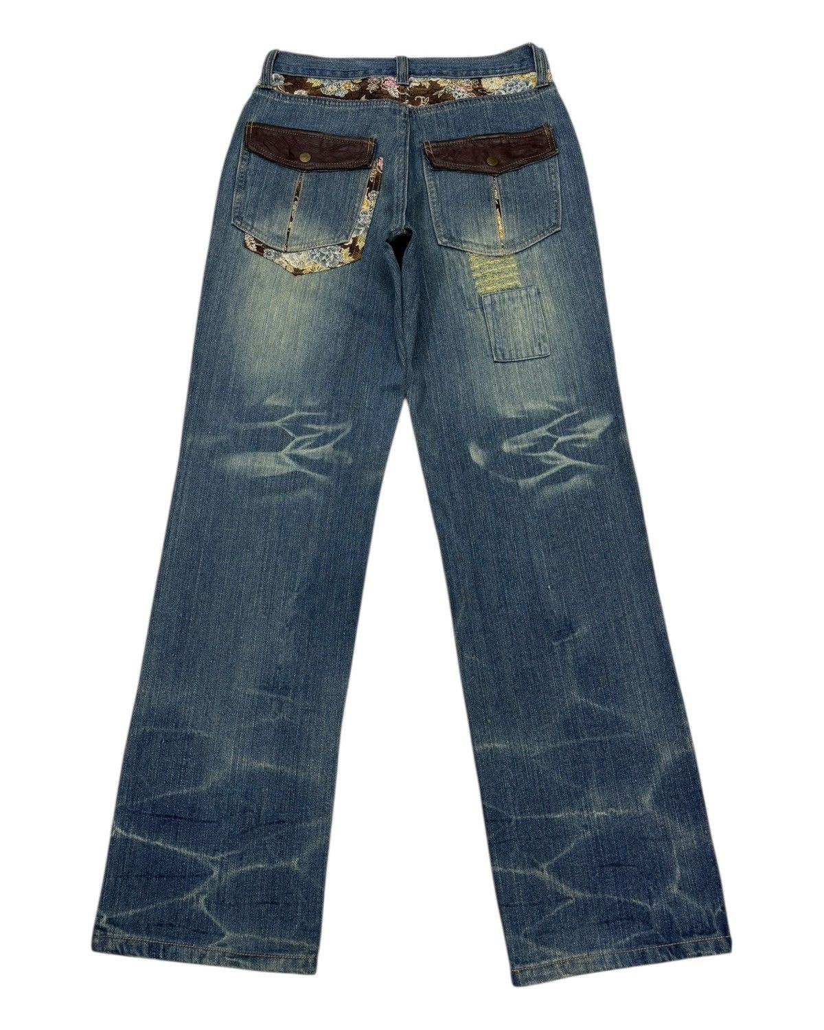 Undercover Distressed Patchwork Wide Leg Jeans Embroidered Accents Size US 29 - 3 Thumbnail