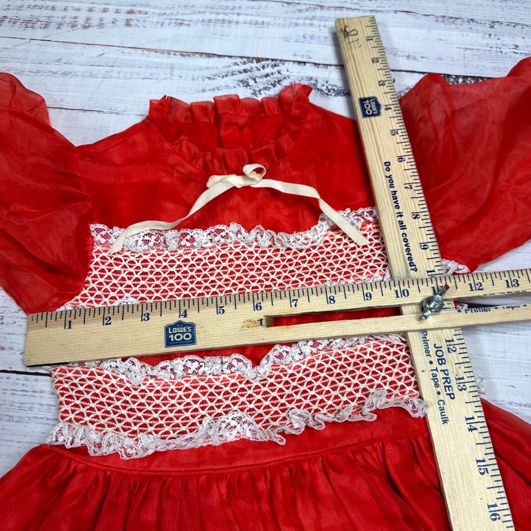 Vintage Vtg Martha's Miniatures Girls Ruffled Circle Dress Size 6 Red Lace Trim Long Slv Size ONE SIZE - 3 Thumbnail