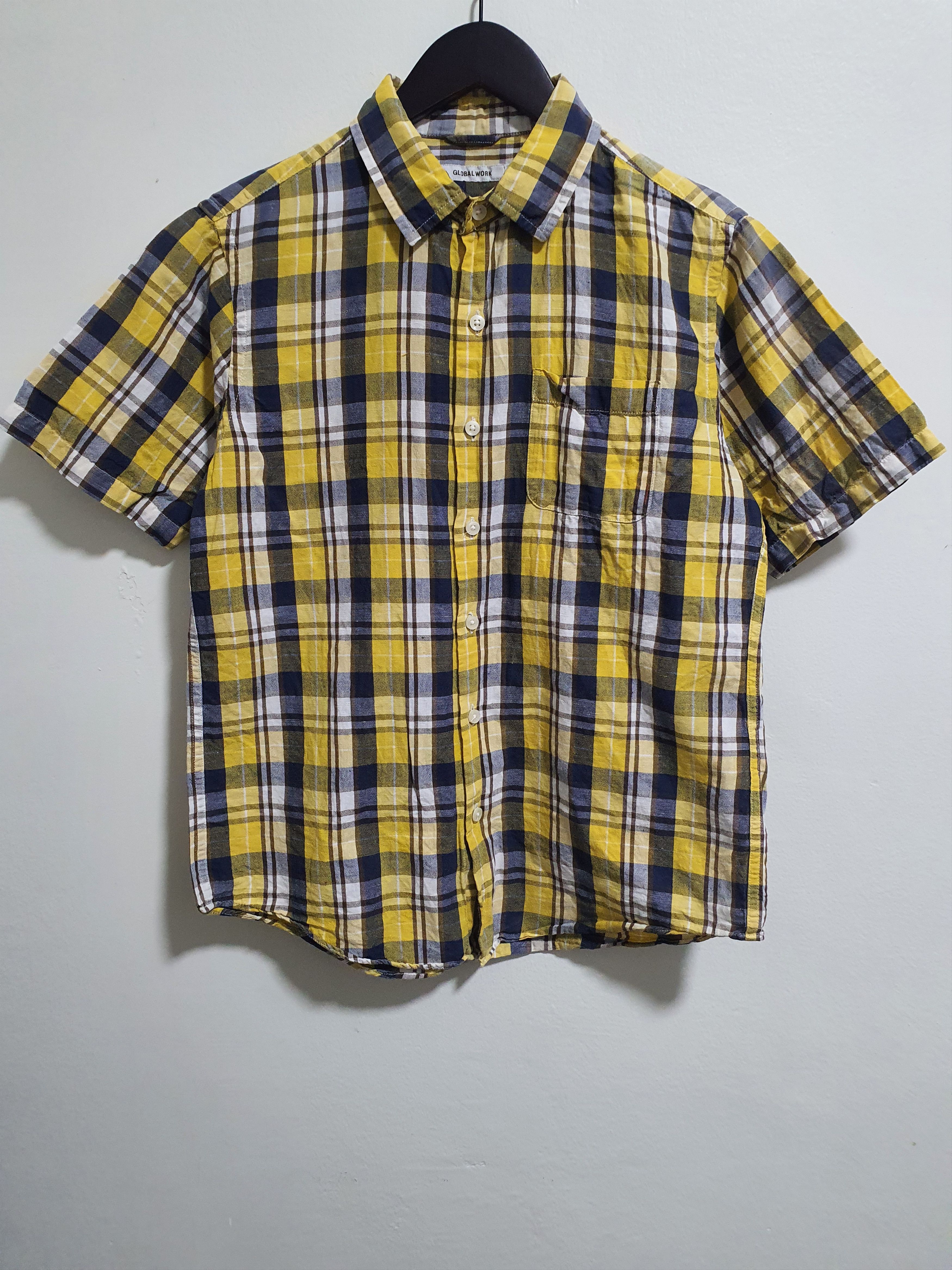 Global Work × Japanese Brand GLOBAL WORK 20.5/26.5 YELLOW CHECKED SHORT SLEEVE SHIRT Size US M / EU 48-50 / 2 - 2 Thumbnail