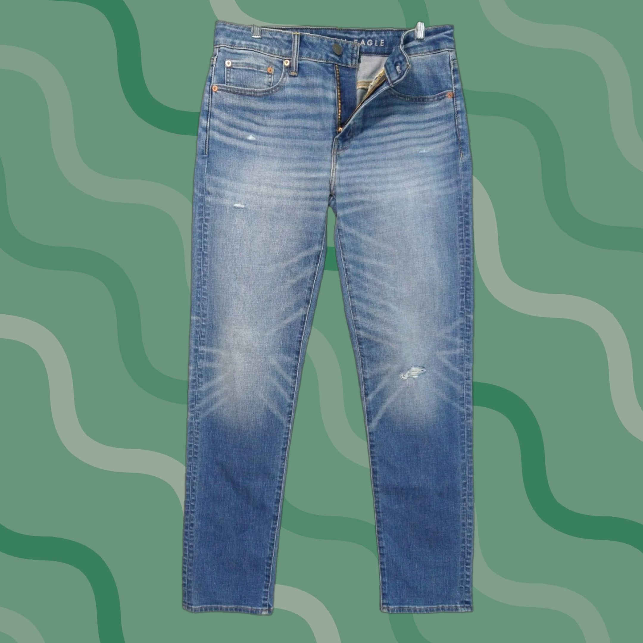 American Eagle Outfitters American Eagle Outfitters Jeans Mens 30x36 Athletic Straight Distressed Blue Denim Airflex Medium Wash 5-Pocket Mens Jeans Size US 30 / EU 46 - 1 Thumbnail