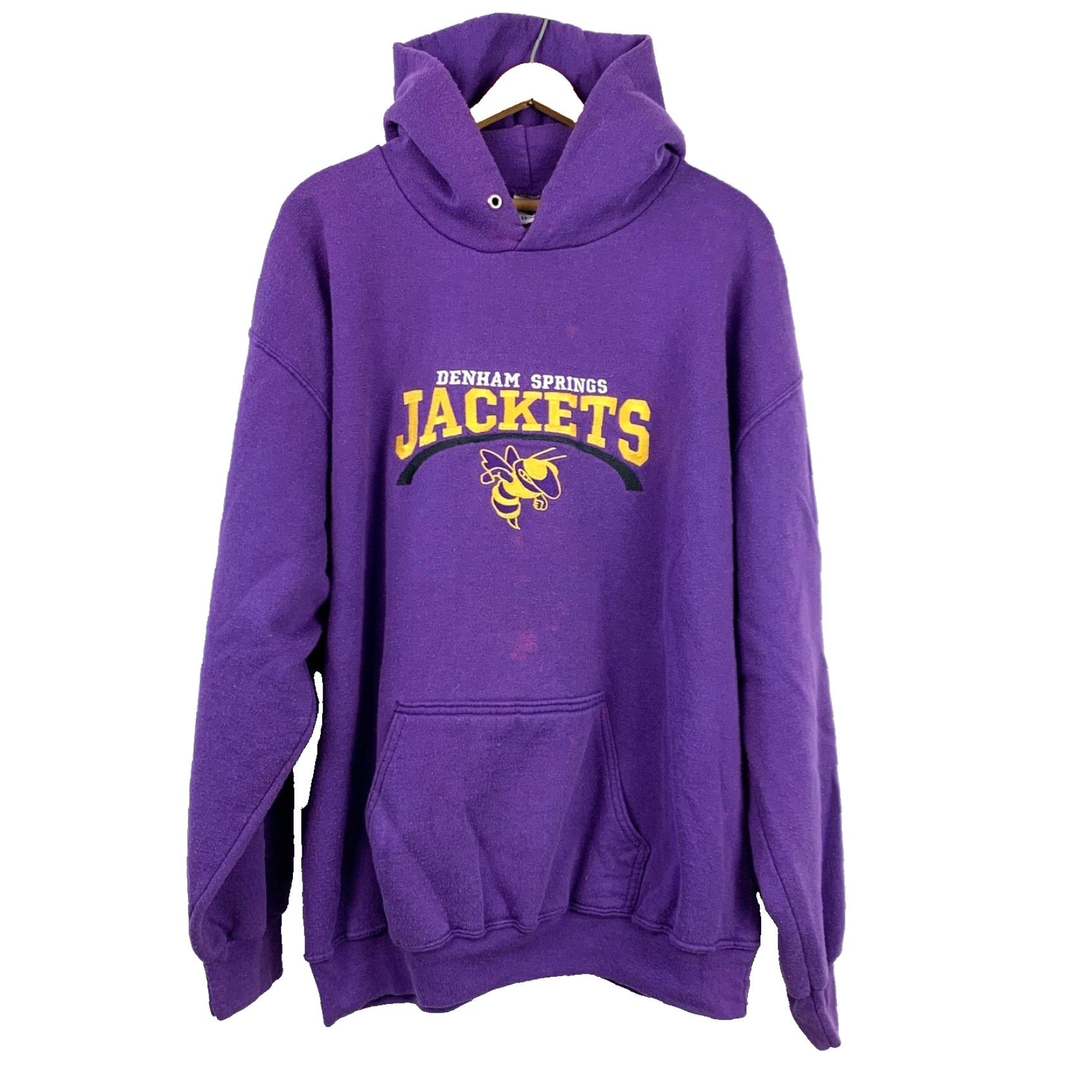 Holloway Denham Springs Yellow Jackets Holloway Purple Hoodie Mens 2XL 2XL Hoodie Pullover Hooded Cotton Blend Purple Sweatshirt Graphic Print Size US XXL / EU 58 / 5 - 2 Thumbnail