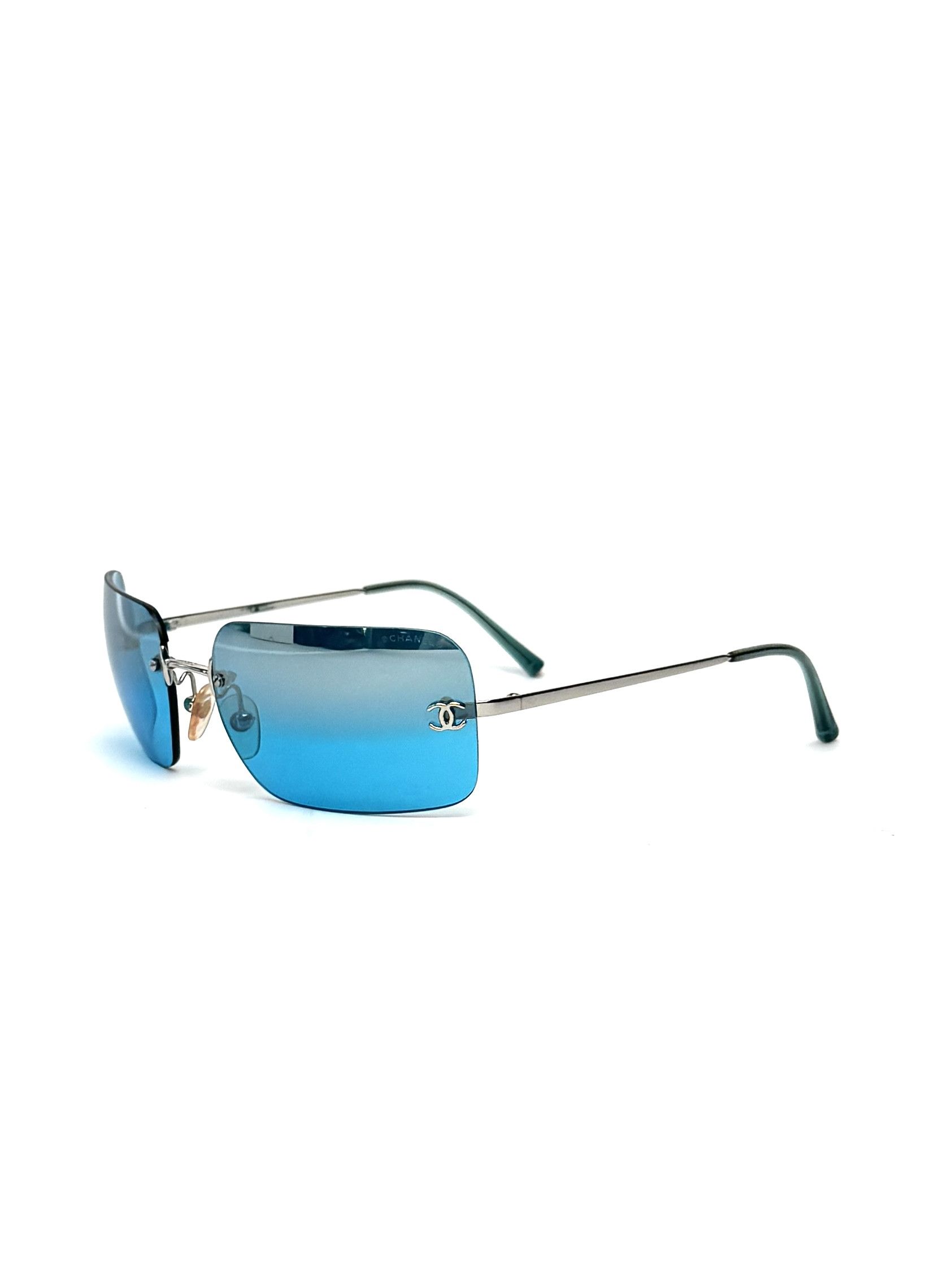 Chanel Iconic Chanel CC Rectangular Rimless Blue Sunglasses Size ONE SIZE - 1 Thumbnail