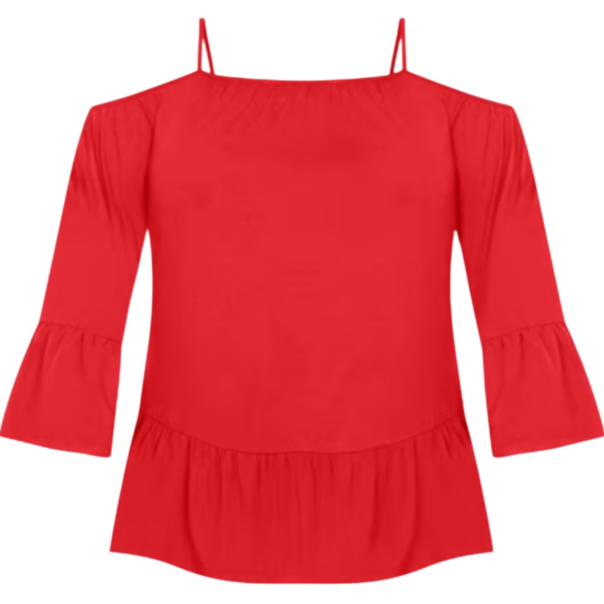 White Mark White Mark Red Cold Shoulder Peasant Top 1XL Ruffle Hem Knit Size XL / US 12-14 / IT 48-50 - 3 Thumbnail