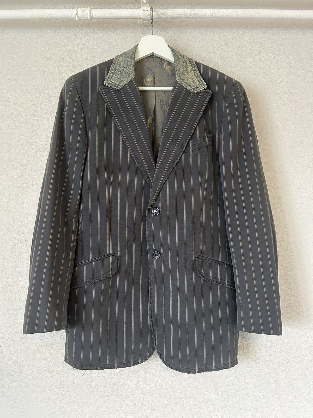 Dolce & Gabbana D&G Pinstripe Blazer with Denim Collar, Size 50 Size US M / EU 48-50 / 2 - 1 Thumbnail