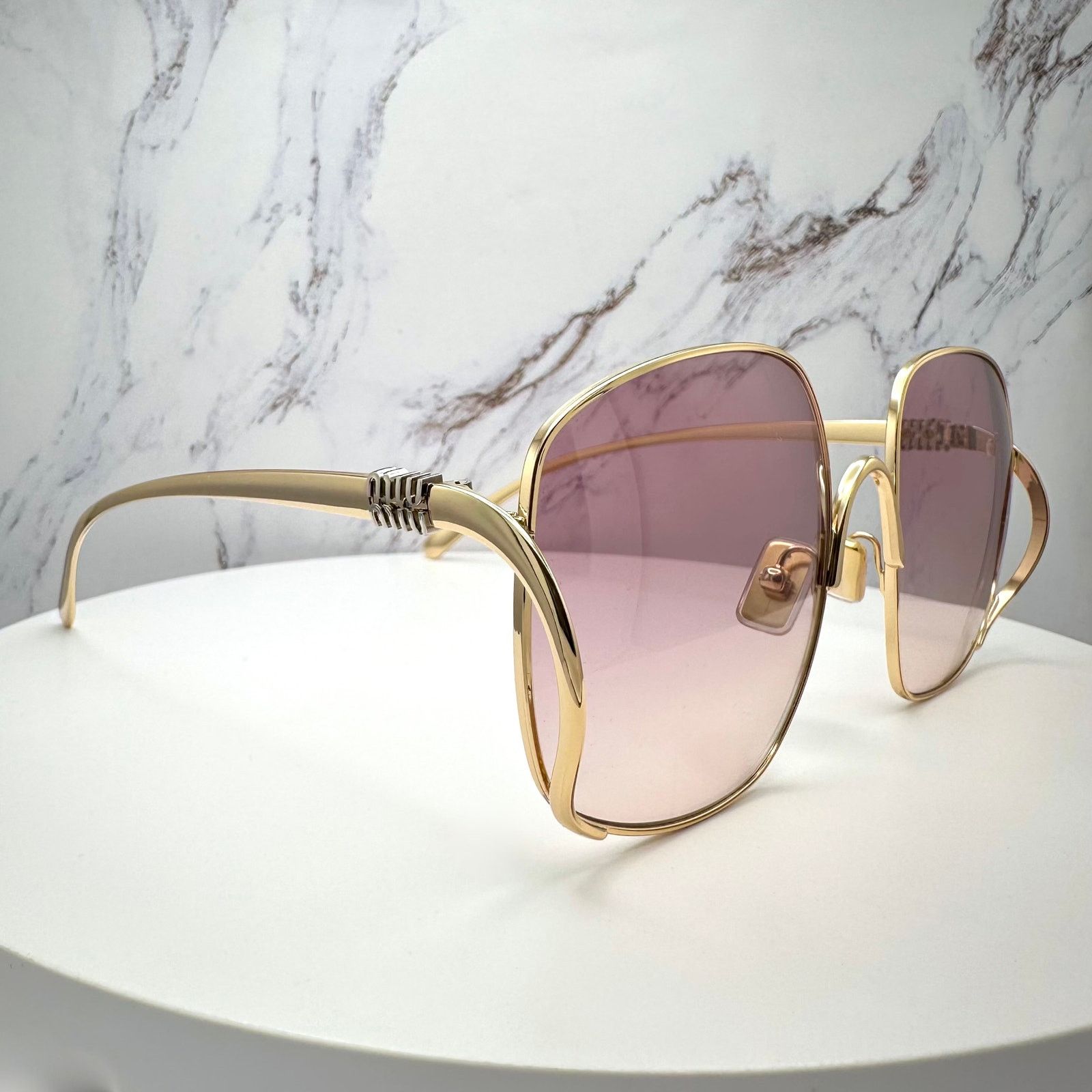 Miu Miu MIU MIU Sunglasses Gold Metal Square Oversized Gradient Lens Size ONE SIZE - 19 Thumbnail