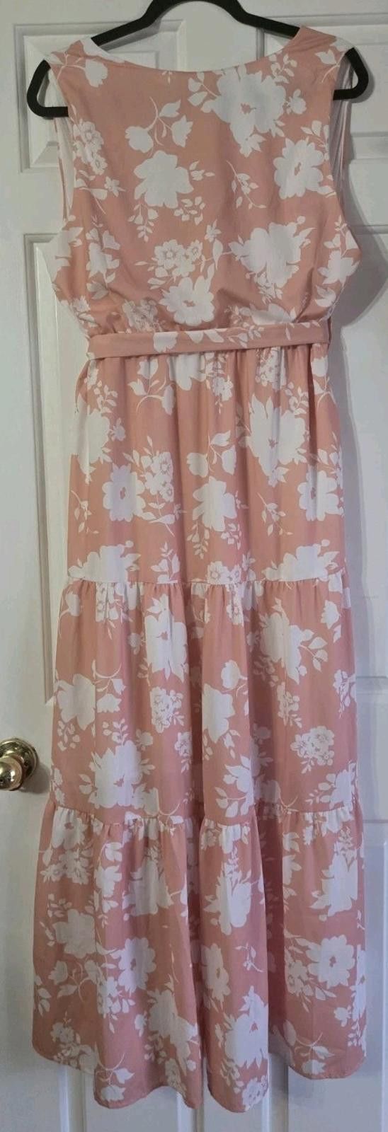 The Unbranded Brand Sleeveless Spring Maxi Dress Pastel Peachy Coral Pink Floral Size XL / US 12-14 / IT 48-50 - 2 Thumbnail