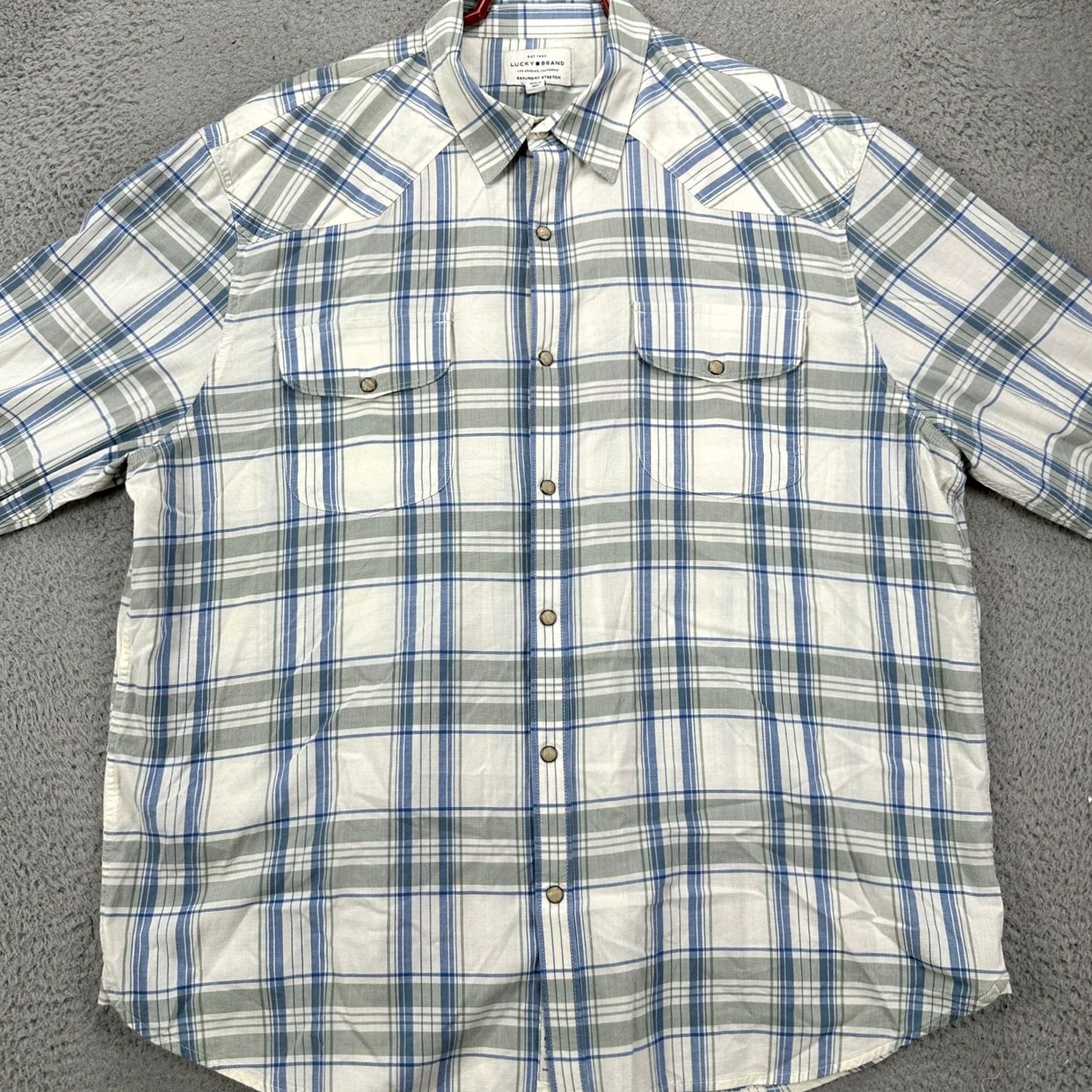 Lucky Brand Lucky Brand Shirt Button Up Mens XL Blue White Plaid Western Pearl Snap Saturday Size US XL / EU 56 / 4 - 3 Thumbnail