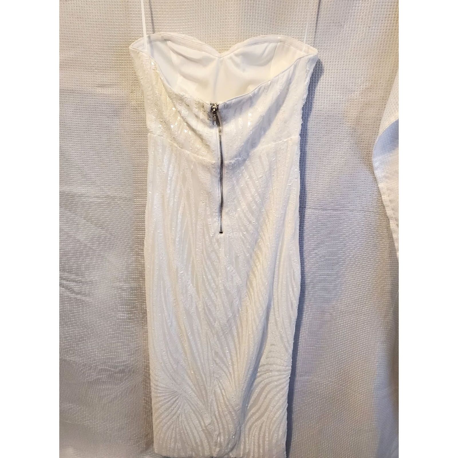 Vintage VINTAGE Love & Lemonade Gown Dress Mermaid Sequin White Strapless Long Formal Slit Womens L Side Slip Size L / US 10 / IT 46 - 5 Thumbnail