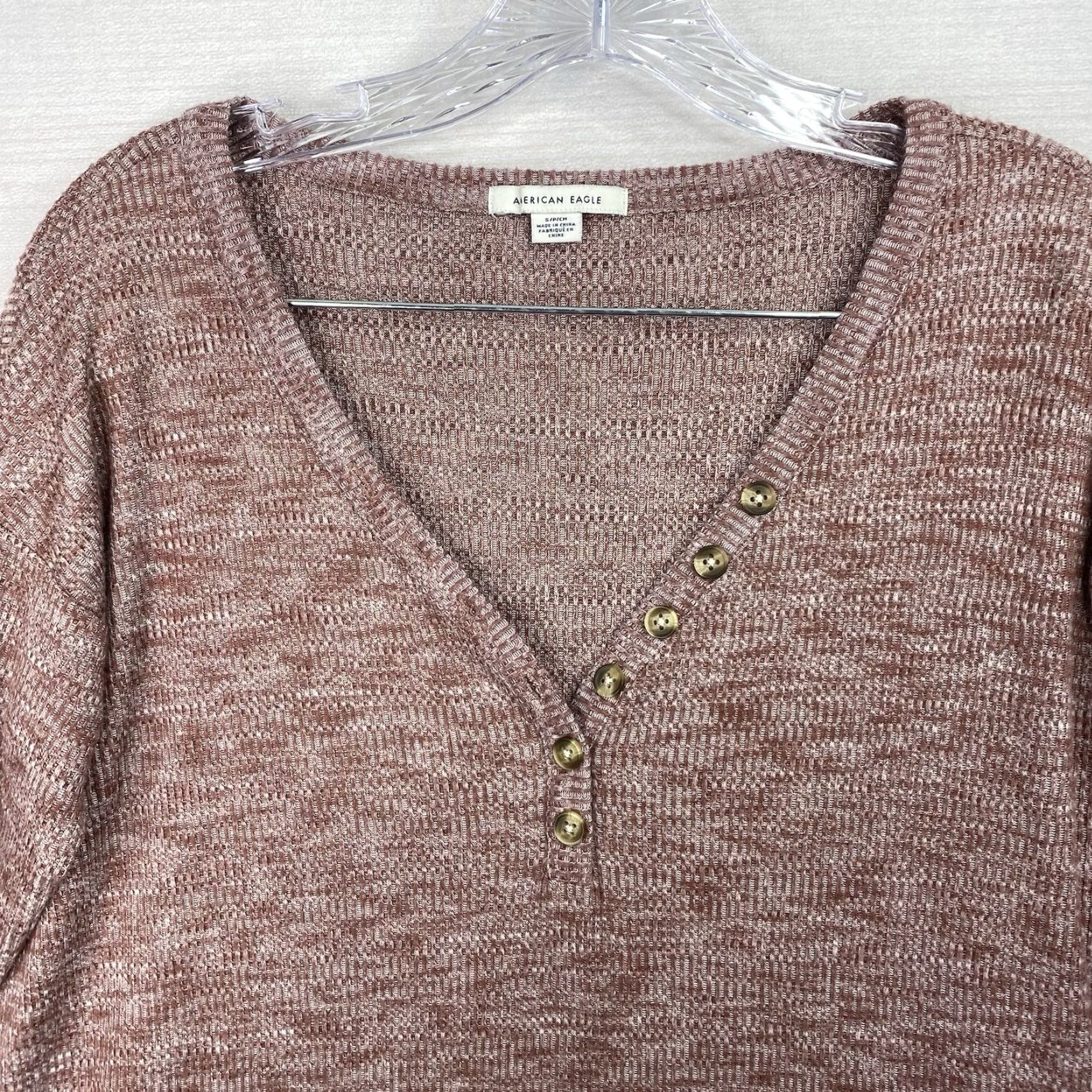 American Eagle Outfitters American Eagle Outfitters Nightgown Womens Pink Heather V-Neck Long Sleeve Heather Knit Gown S Satin/Polyester Spandex Size S / US 4 / IT 40 - 2 Thumbnail