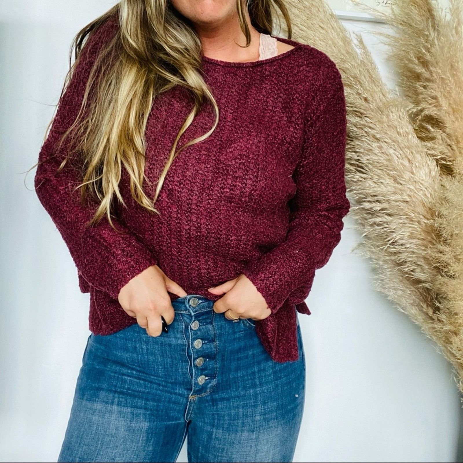 Lou & Grey LOU & GREY Burgundy Maroon Side Slit Knit Pullover Sweater Size S / US 4 / IT 40 - 10 Thumbnail