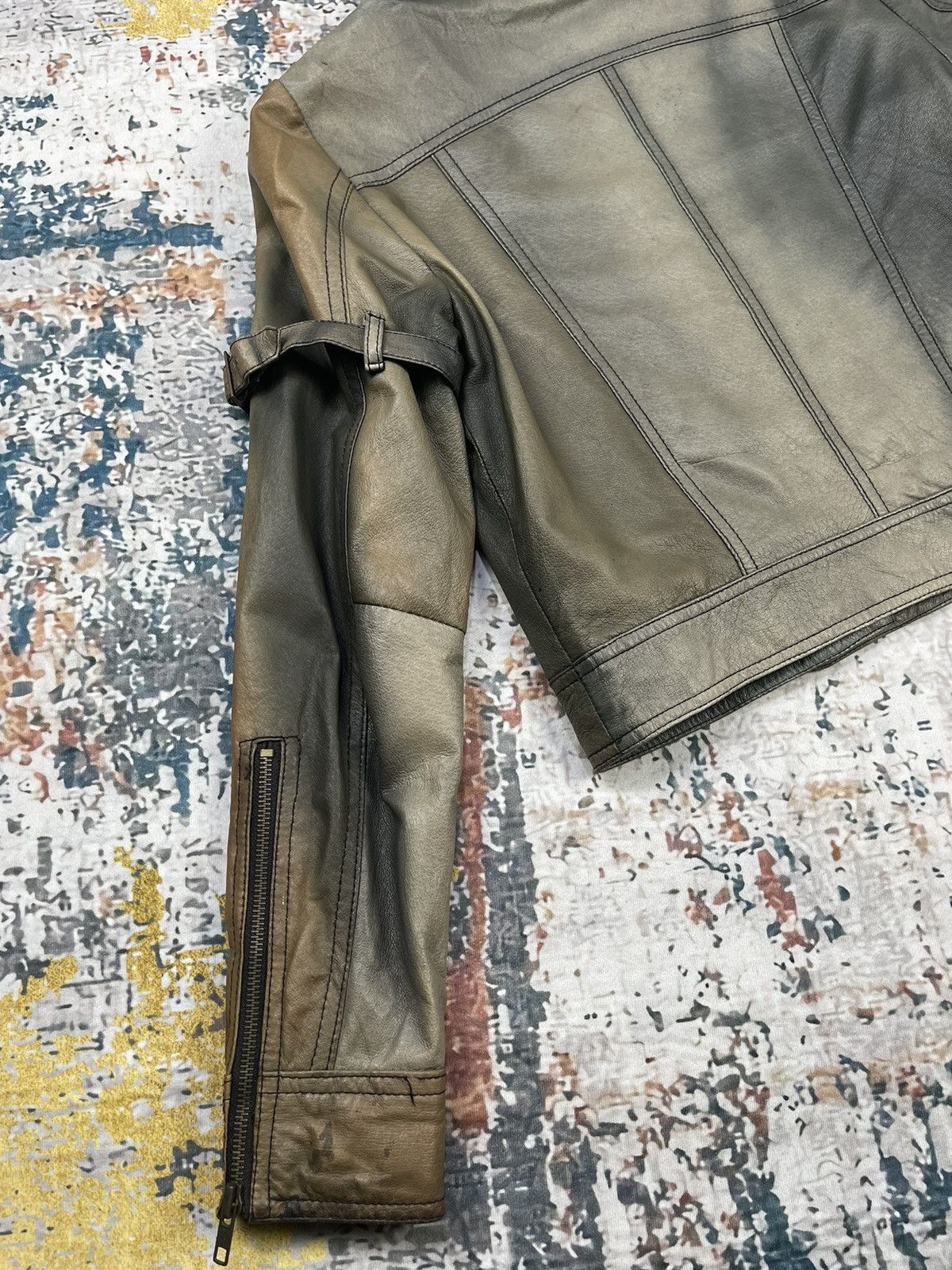 Hypebeast DUDE Cropped Multi Tone Distressed Leather Jacket Size S / US 4 / IT 40 - 6 Thumbnail